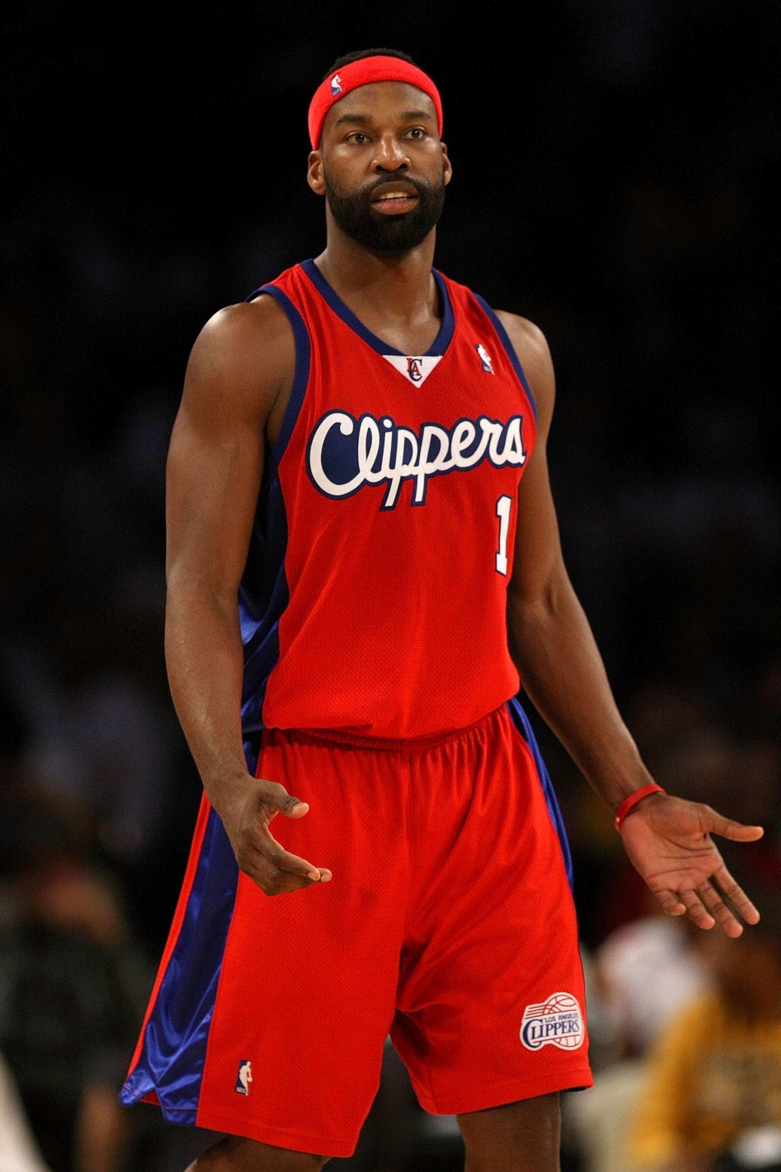 LOS ANGELES, CA - JANUARY 15:  Baron Davis #1 of the Los Angeles Clippers reacts during the game against the Los Angeles Lakers on January 15, 2010 at Staples Center in Los Angeles, California. The Lakers won 126-86.  NOTE TO USER: User expressly acknowle