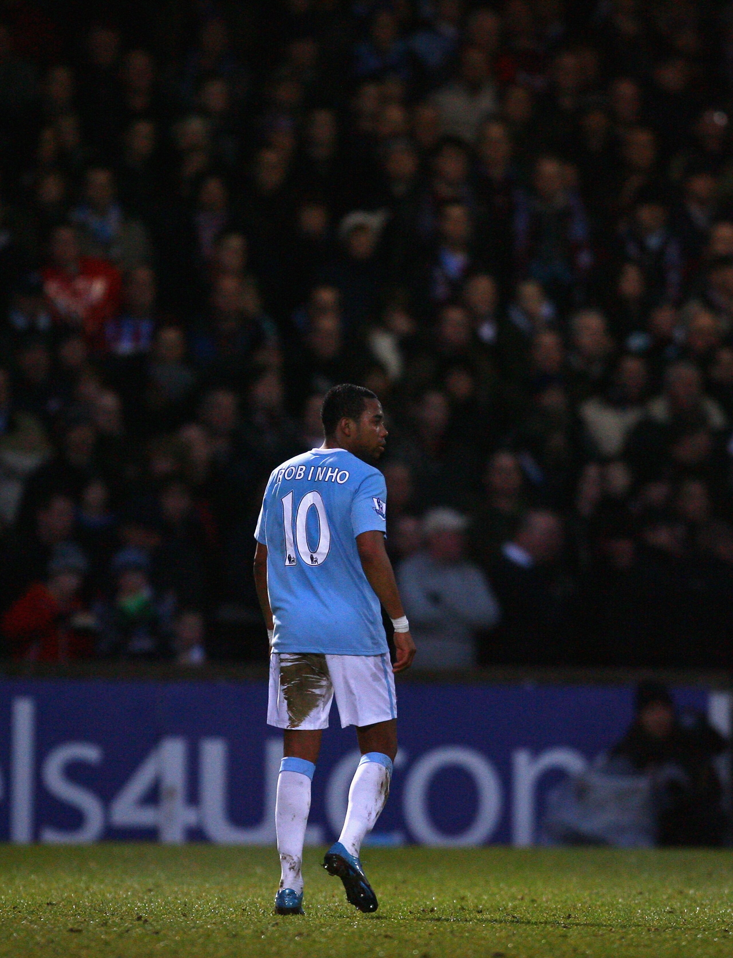 SCUNTHORPE, NORTH LINCS - JANUARY 24:  Robinho of Manchester City looks on during the FA Cup sponsored by E.ON Fourth round match between Scunthorpe United and Manchester City at Glanford Park on January 24, 2010 in Scunthorpe, United Kingdom.  (Photo by