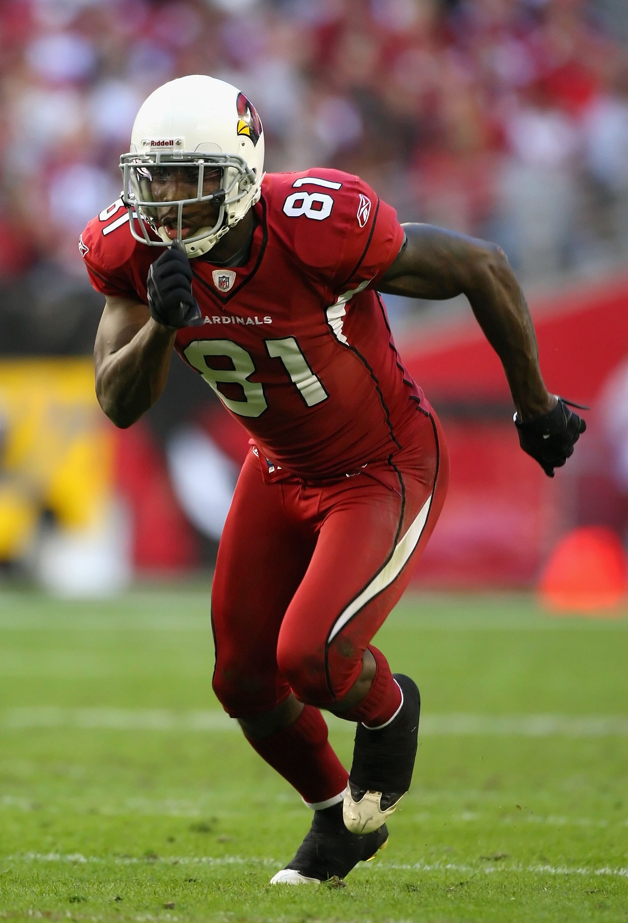 GLENDALE, AZ - DECEMBER 27:  Wide receiver Anquan Boldin #81 of the Arizona Cardinals breaks from the line of scrimmage during the NFL game against the St. Louis Rams at the Universtity of Phoenix Stadium on December 27, 2009 in Glendale, Arizona. The Car