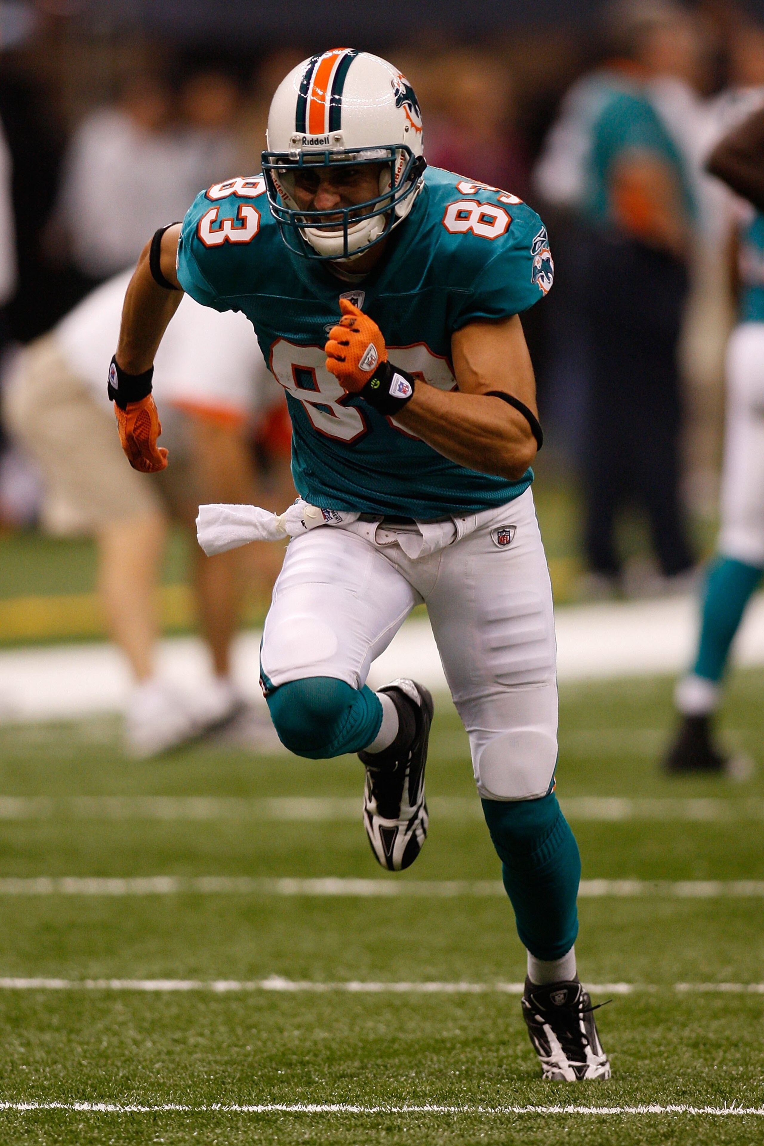 NEW ORLEANS - SEPTEMBER 03:   Greg Camarillo #83 of the Miami Dolphins during the pregame against the New Orleans Saints at the Louisiana Superdome on September 3, 2009 in New Orleans, Louisiana.  (Photo by Chris Graythen/Getty Images)