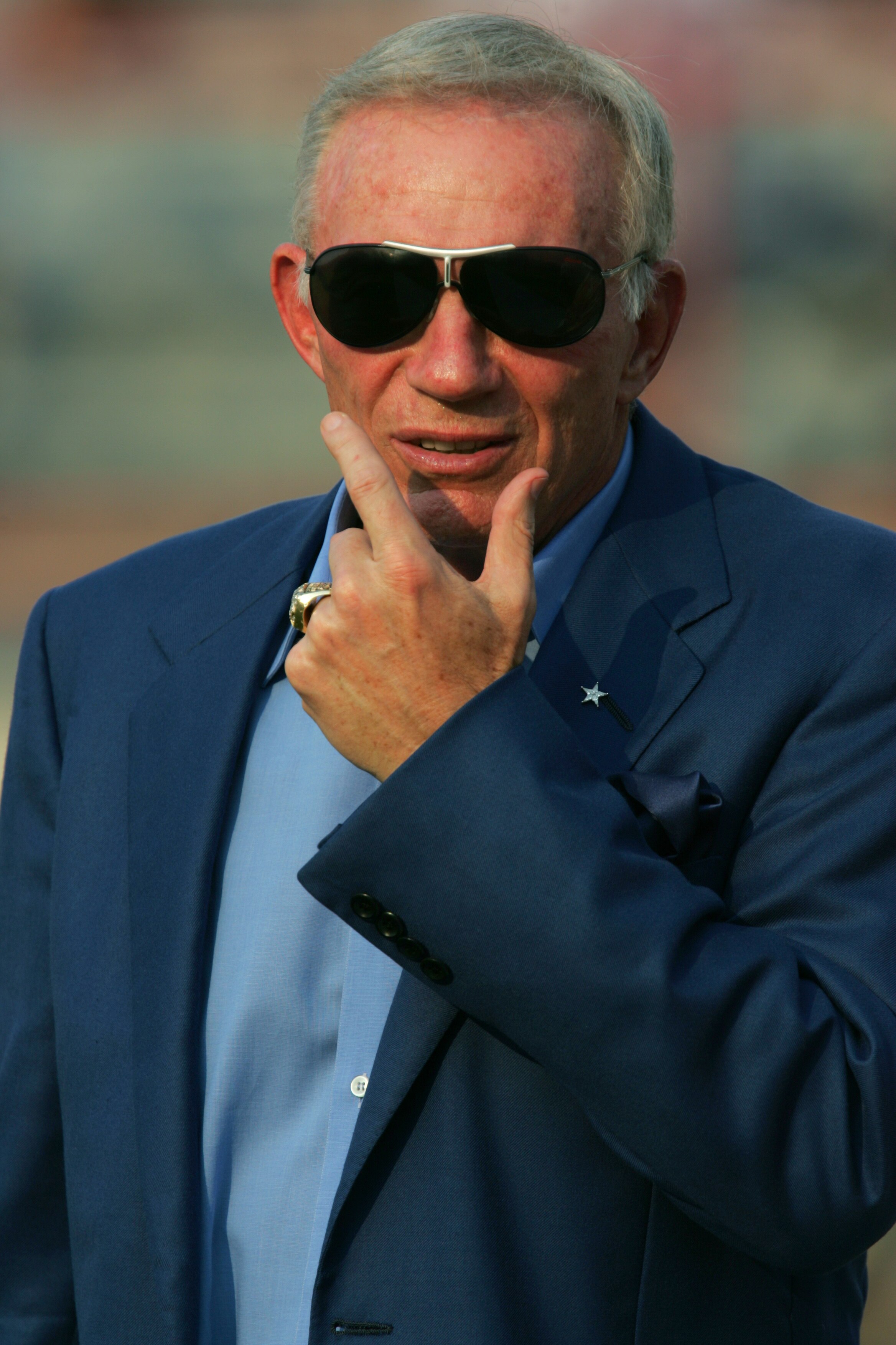 SHREVEPORT, LA - AUGUST 21:  Owner Jerry Jones of the Dallas Cowboys watches the preseason game against the New Orleans Saints on August 21, 2006 at Independence Stadium in Shreveport, Louisiana. The Cowboys won 30-7.  (Photo by Ronald Martinez/Getty Imag