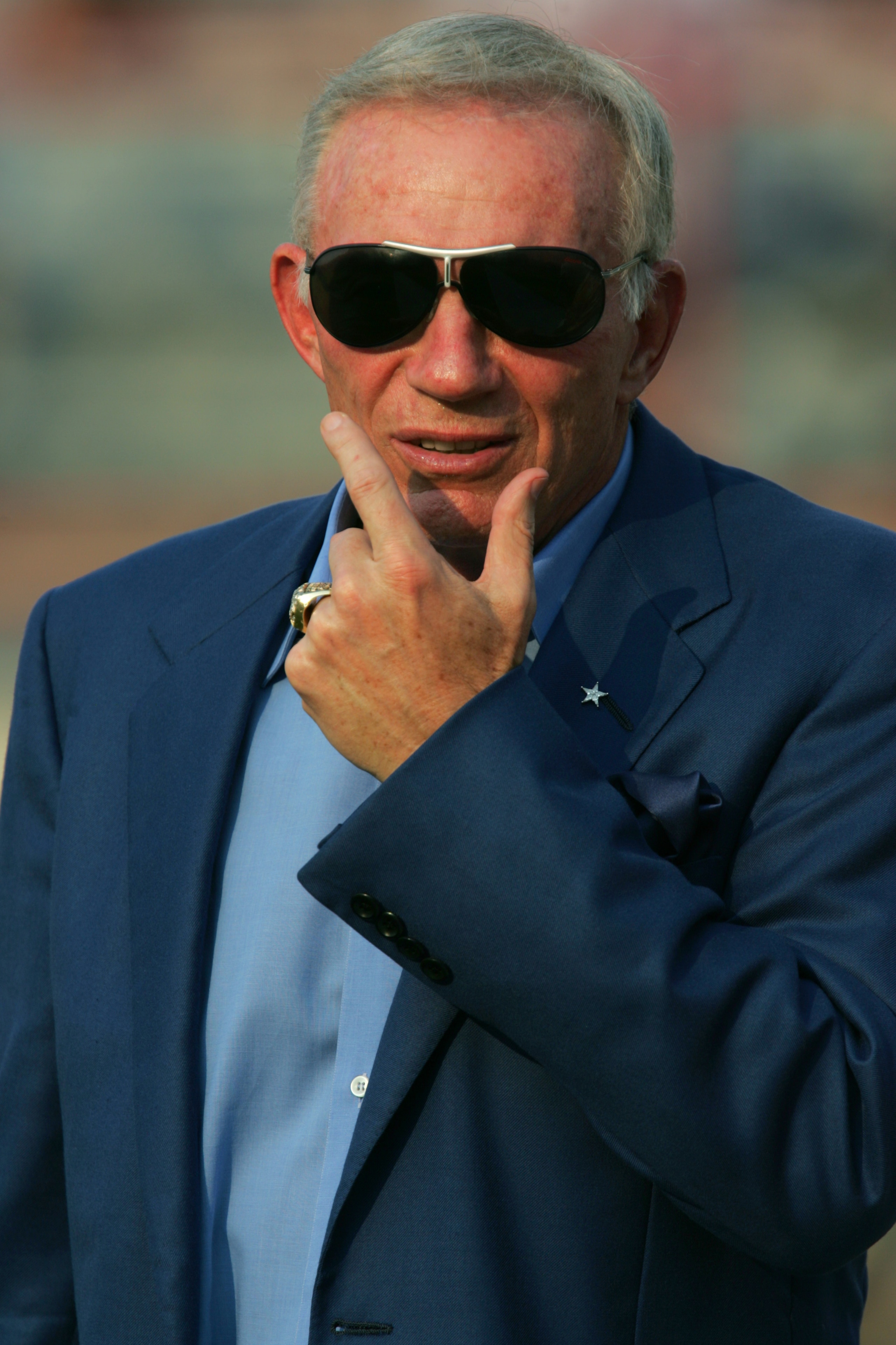 SHREVEPORT, LA - AUGUST 21:  Owner Jerry Jones of the Dallas Cowboys watches the preseason game against the New Orleans Saints on August 21, 2006 at Independence Stadium in Shreveport, Louisiana. The Cowboys won 30-7.  (Photo by Ronald Martinez/Getty Imag