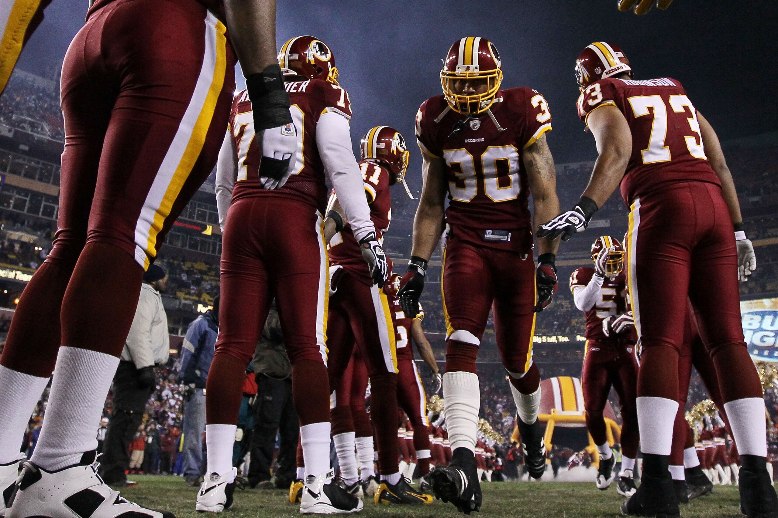 LANDOVER, MD - DECEMBER 21:  LaRon Landry #30 of the Washington Redskins is introduced before the game against the New York Giants during their game on December 21, 2009 at Fedex Field in Landover, Maryland.  (Photo by Al Bello/Getty Images)