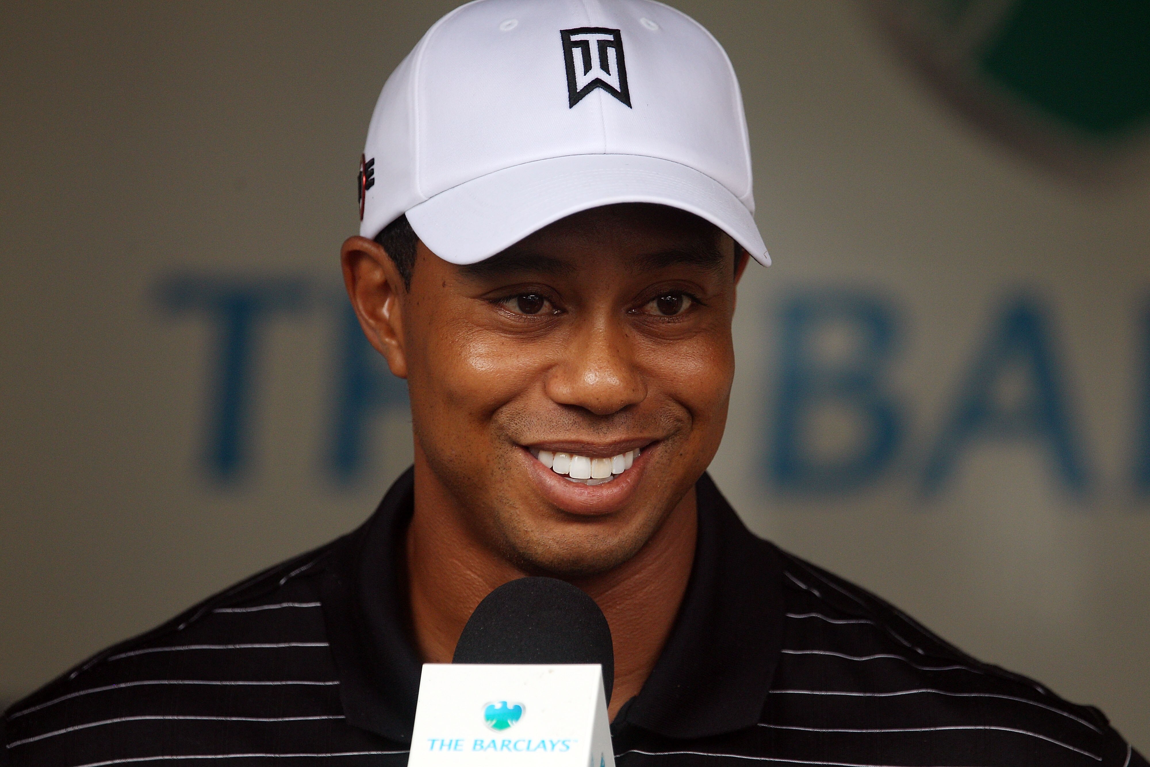 PARAMUS, NJ - AUGUST 25:  Tiger Woods speaks with the media after the pro-am, prior to the start of The Barclays at the Ridgewood Country Club on August 25, 2010 in Paramus, New Jersey.  (Photo by Scott Halleran/Getty Images)