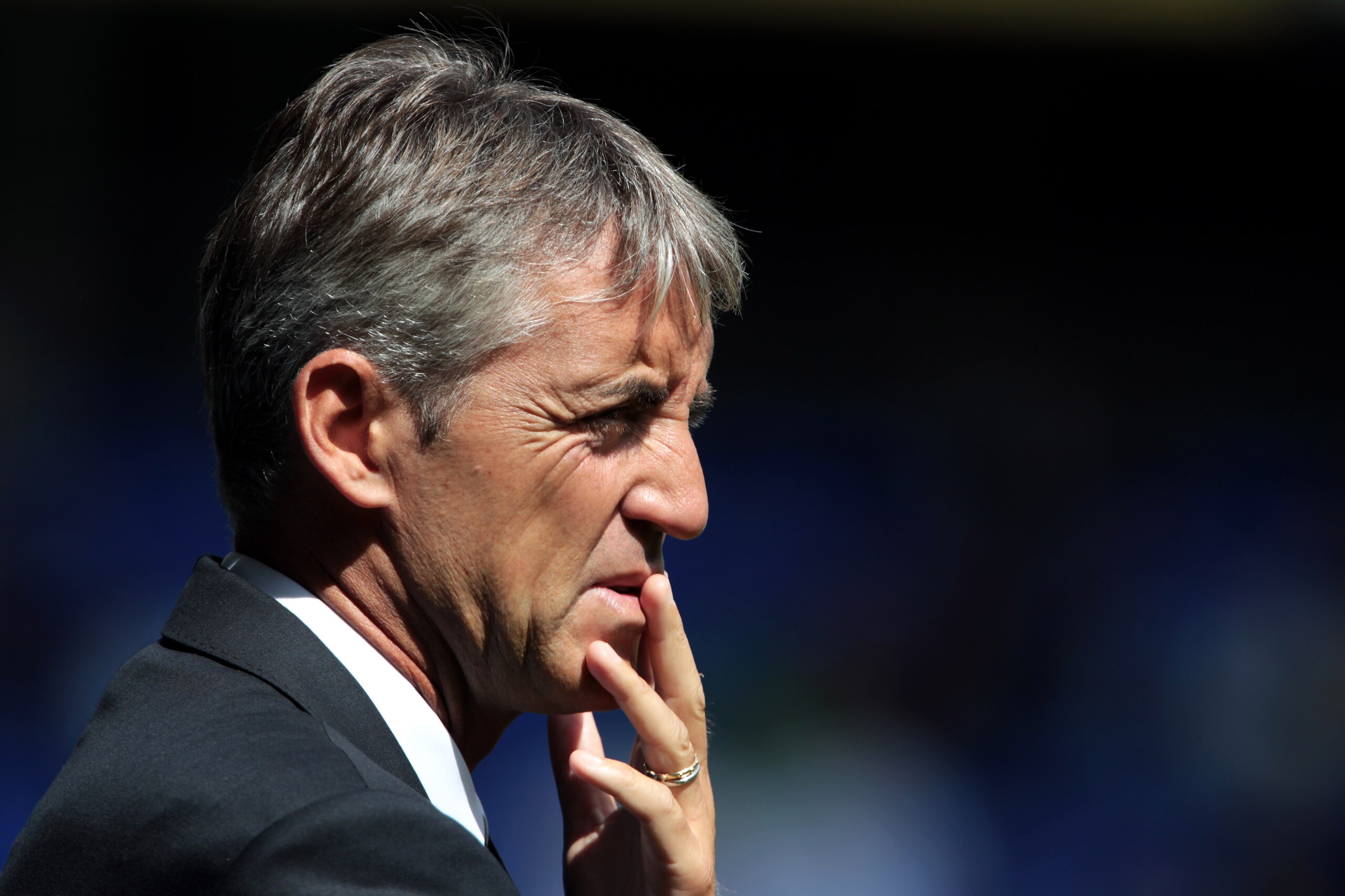 LONDON, ENGLAND - AUGUST 14:  Manchester City manager Roberto Mancini looks on during the Barclays Premier League match between Tottenham Hotspur and Manchester City at White Hart Lane on August 14, 2010 in London, England.  (Photo by Phil Cole/Getty Imag