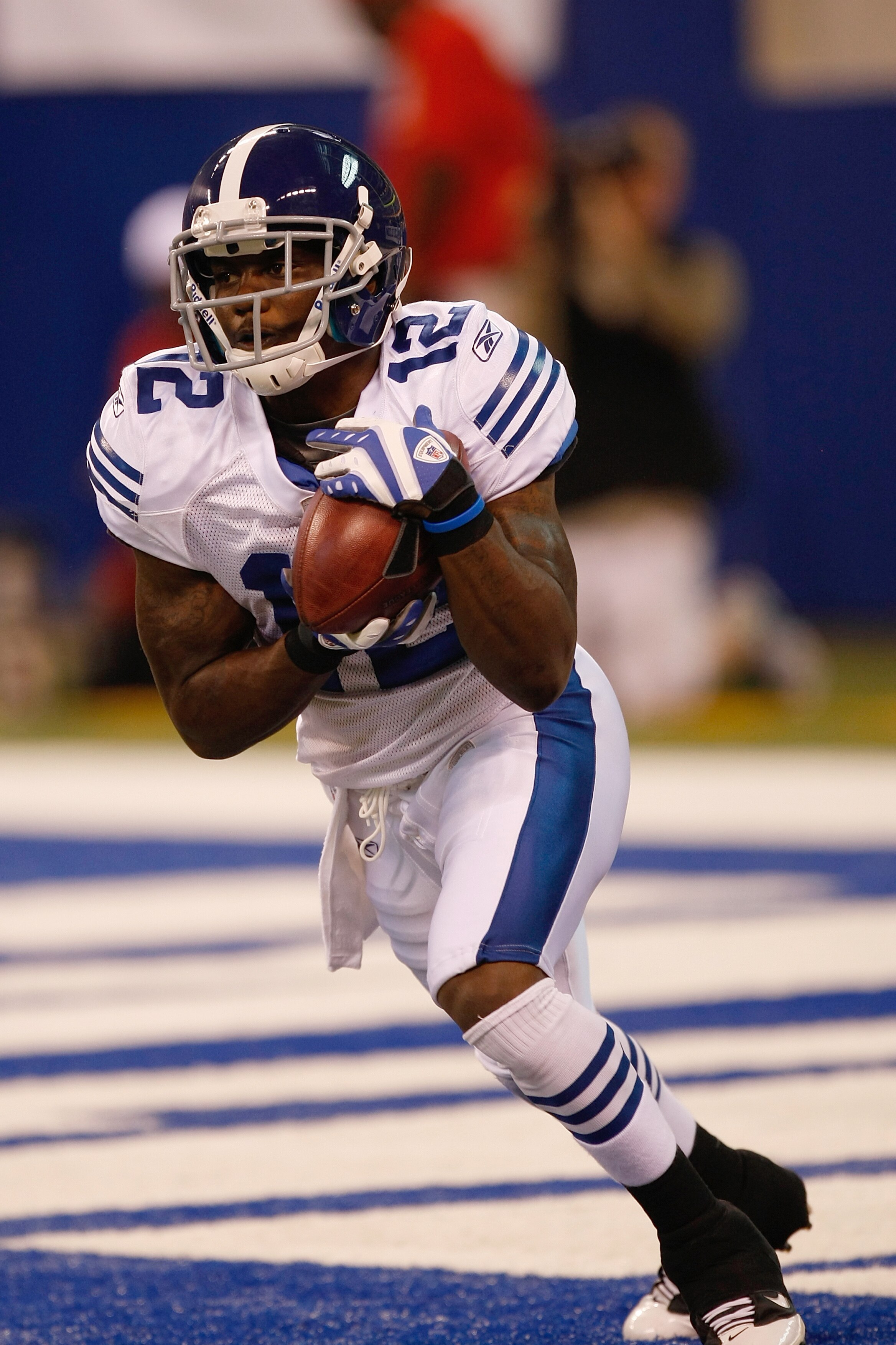 INDIANAPOLIS, IN - AUGUST 15: Brandon James #12 of the Indianapolis Colts runs during the preseason game against the San Francisco 49ers at Lucas Oil Stadium on August 15, 2010 in Indianapolis, Indiana. The 49ers defeated the Colts 37-17. (Photo by Scott 