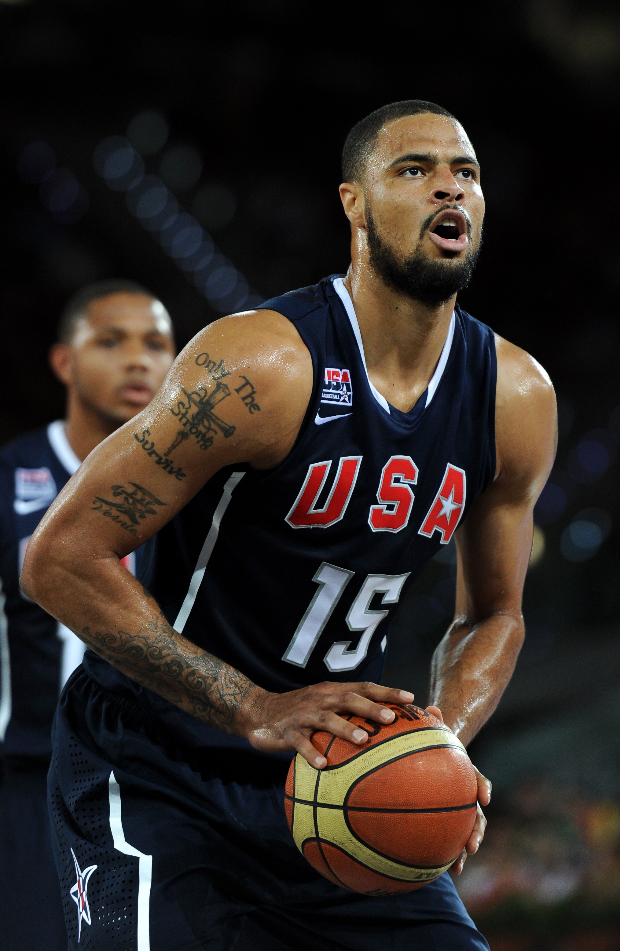 MADRID, SPAIN - AUGUST 22:  Tyson Chandler of the USA concentrates on a free throw during a friendly basketball game between Spain and the USA at La Caja Magica on August 22, 2010 in Madrid, Spain.  (Photo by Jasper Juinen/Getty Images)