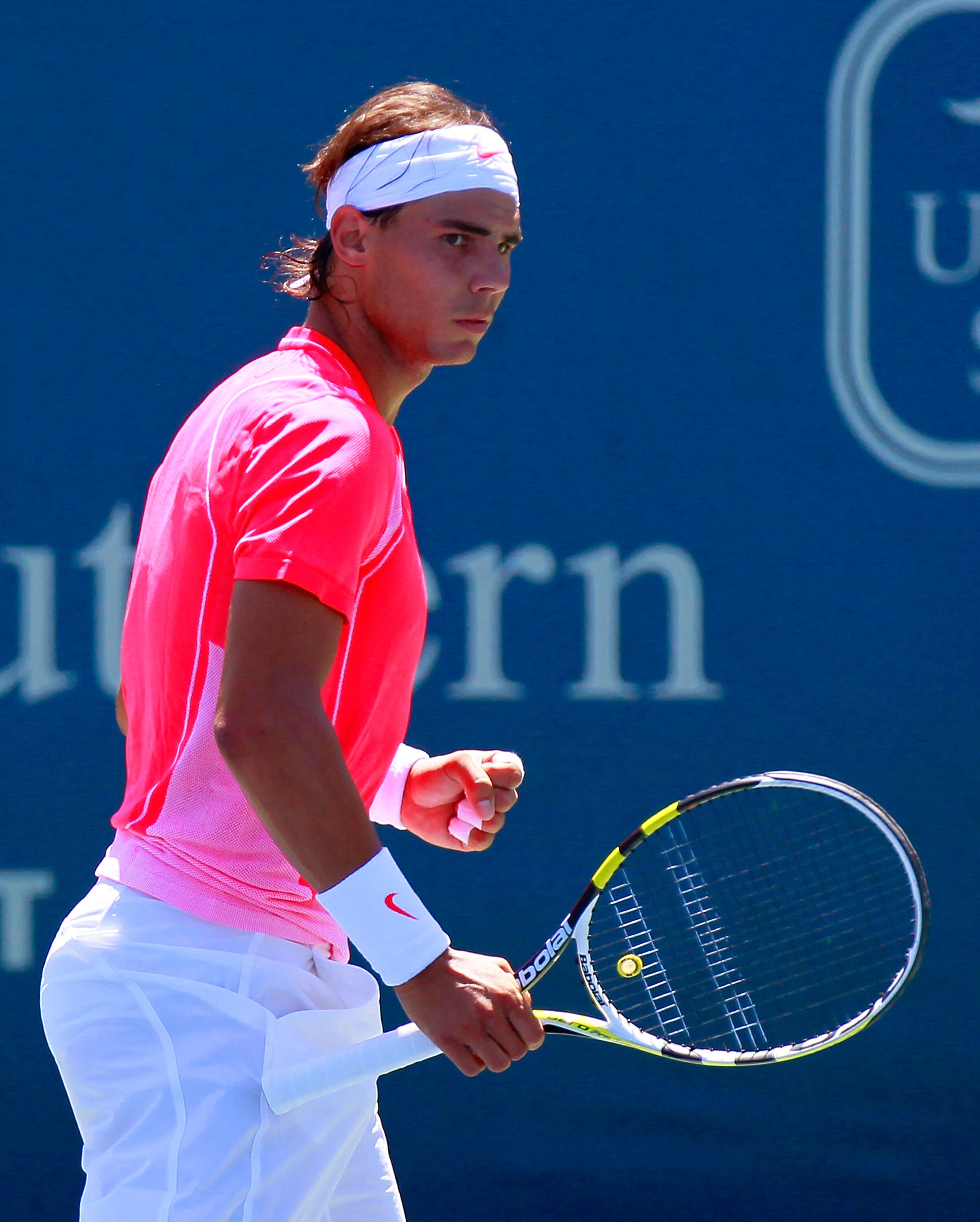 CINCINNATI - AUGUST 18:  Rafael Nadal of Spain reacts after winning a point against Taylor Dent during Day 3 of the Western & Southern Financial Group Masters at the Lindner Family Tennis Center on August 18, 2010 in Cincinnati, Ohio.  (Photo by Kevin C. 