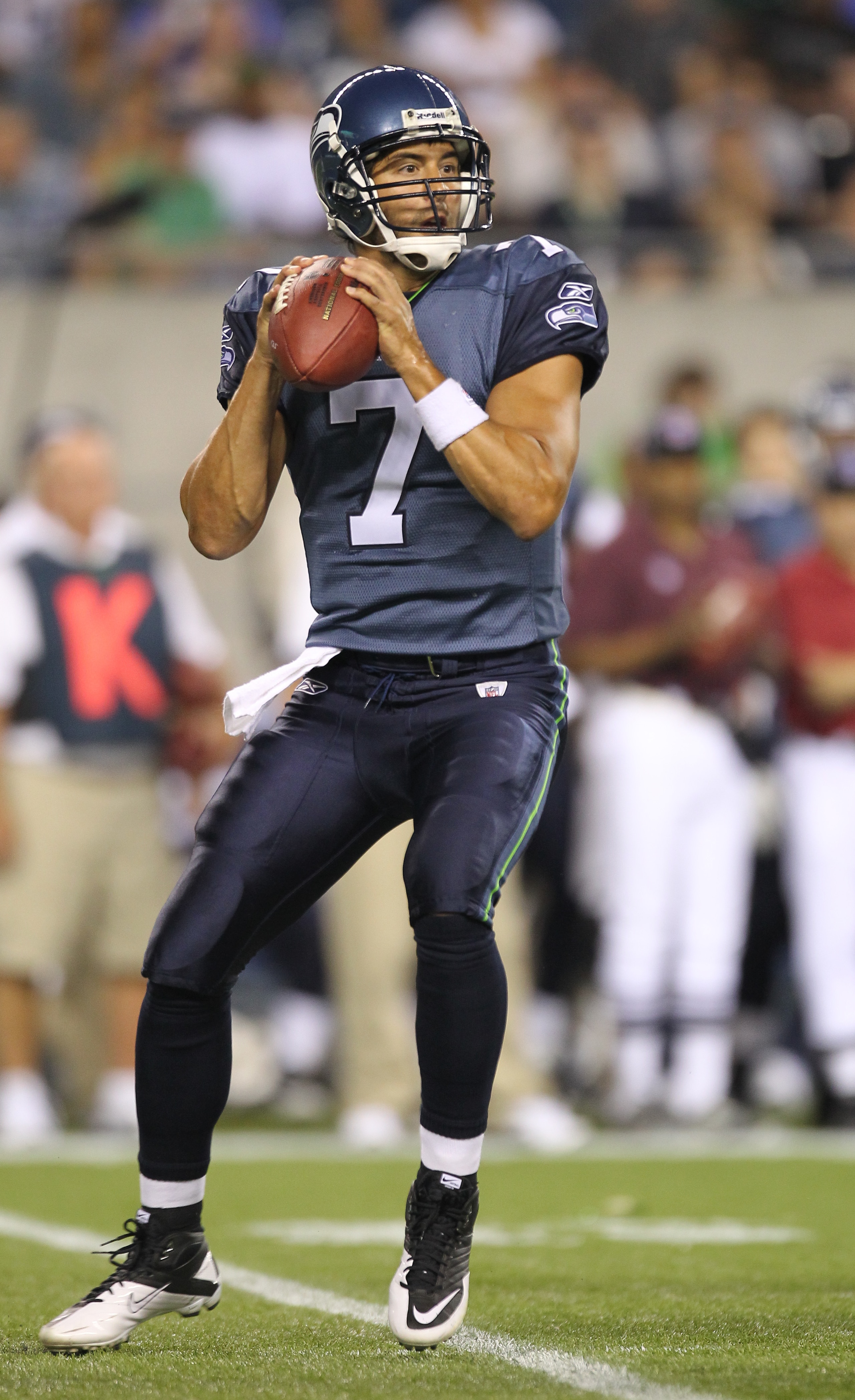 SEATTLE - AUGUST 14: Quarterback J.P. Losman #7 of the Seattle Seahawks passes during the preseason game against the Tennessee Titans at Qwest Field on August 14, 2010 in Seattle, Washington. (Photo by Otto Greule Jr/Getty Images) SEATTLE - AUGUST 14: Quarterback J.P. Losman #7 of the Seattle Seahawks passes during the preseason game against the Tennessee Titans at Qwest Field on August 14, 2010 in Seattle, Washington. (Photo by Otto Greule Jr/Getty Images)