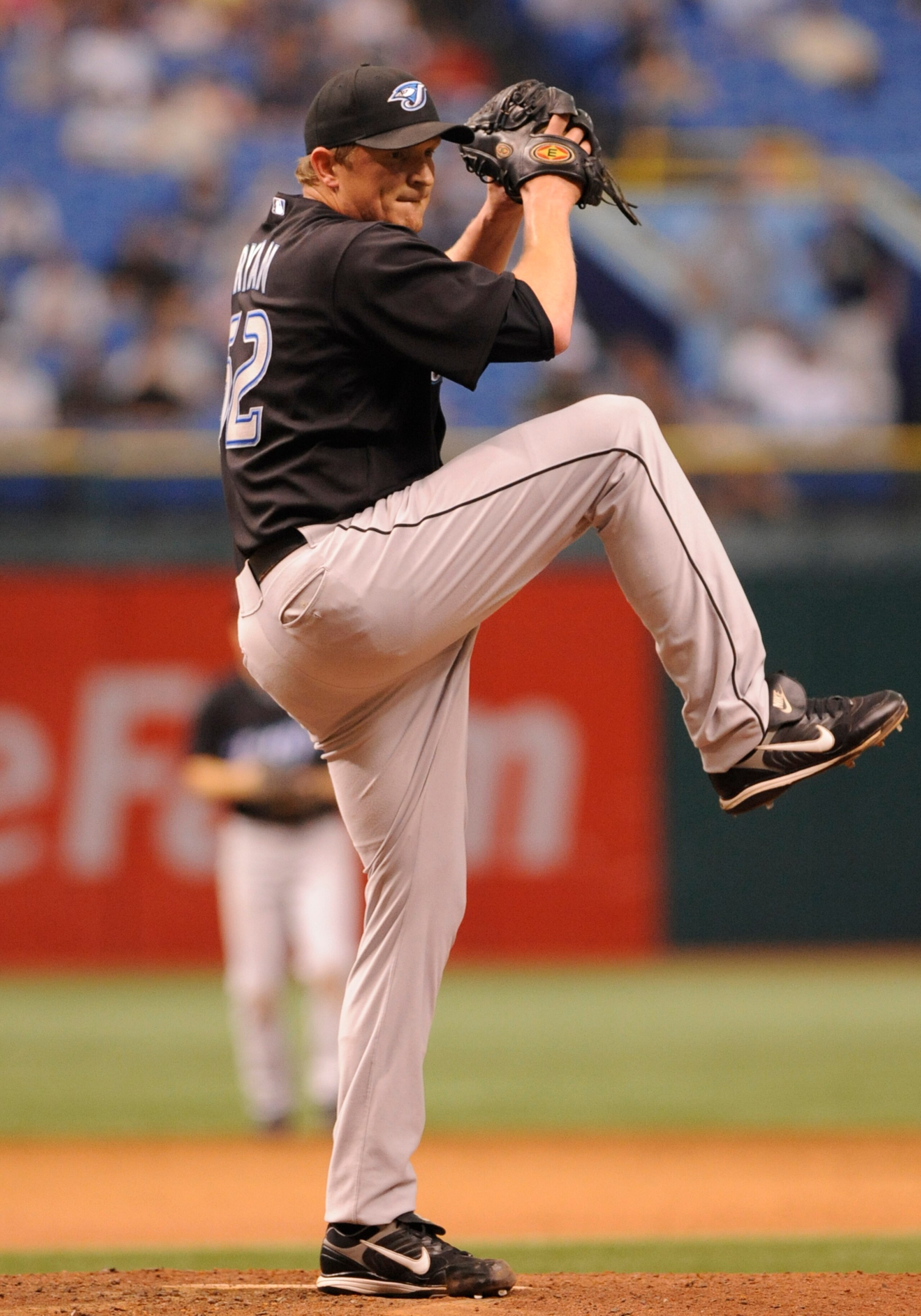 ST PETERSBURG, FL - JULY 20:  Pitcher B.J. Ryan #52 of the Toronto Blue Jays closes the ninth inning against the Tampa Bay Rays on July 20, 2008 at Tropicana Field in St. Petersburg, Florida.  (Photo by Al Messerschmidt/Getty Images)