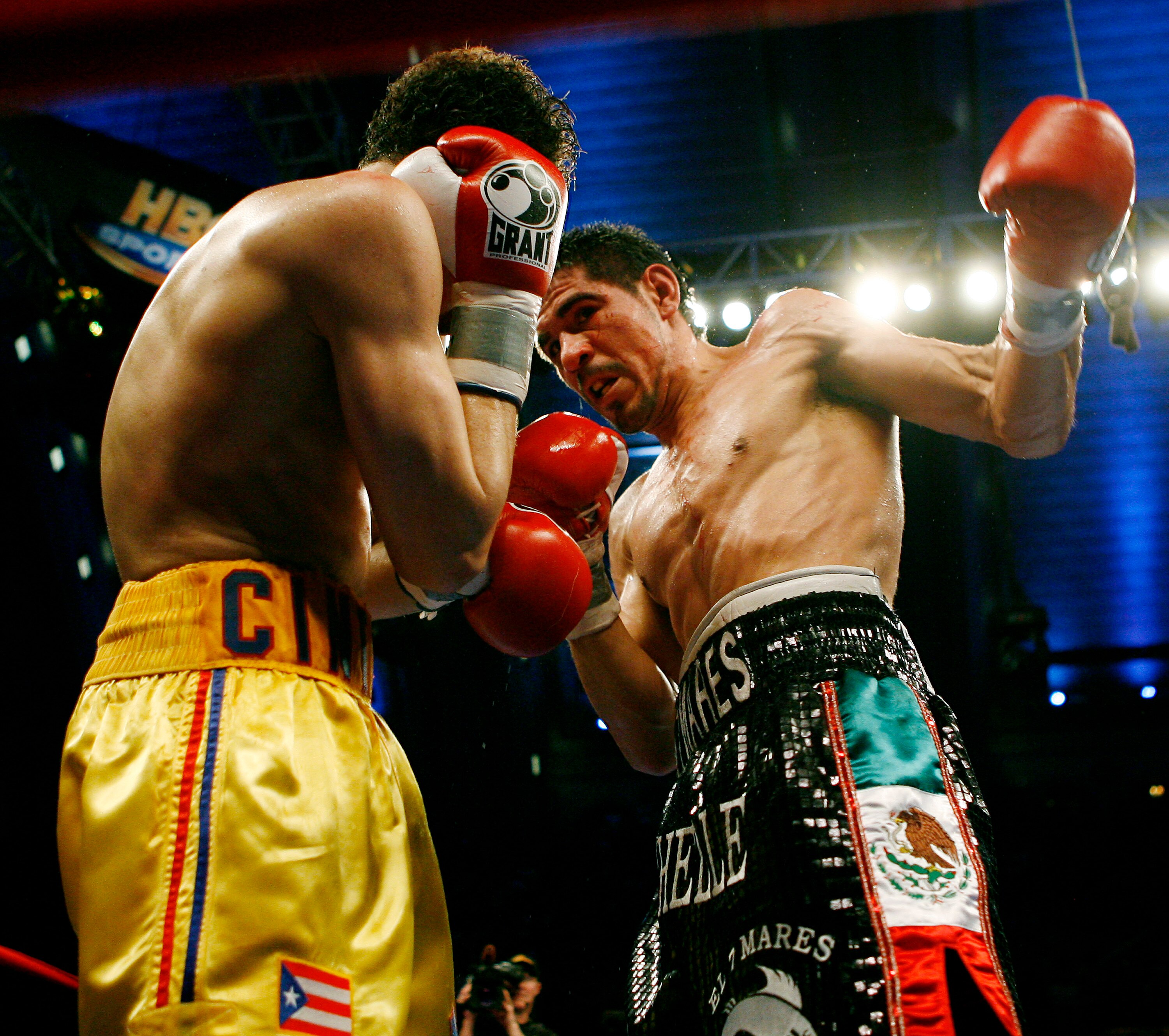 ATLANTIC CITY, NJ  - APRIL 12: Antonio Margarito throws a left during his IBF World Welterweight Title bout against Kermit Cintron at Boardwalk Hall on April 12, 2008 in Atlantic City, New Jersey. (Photo by Jeff Zelevansky/Getty Images)