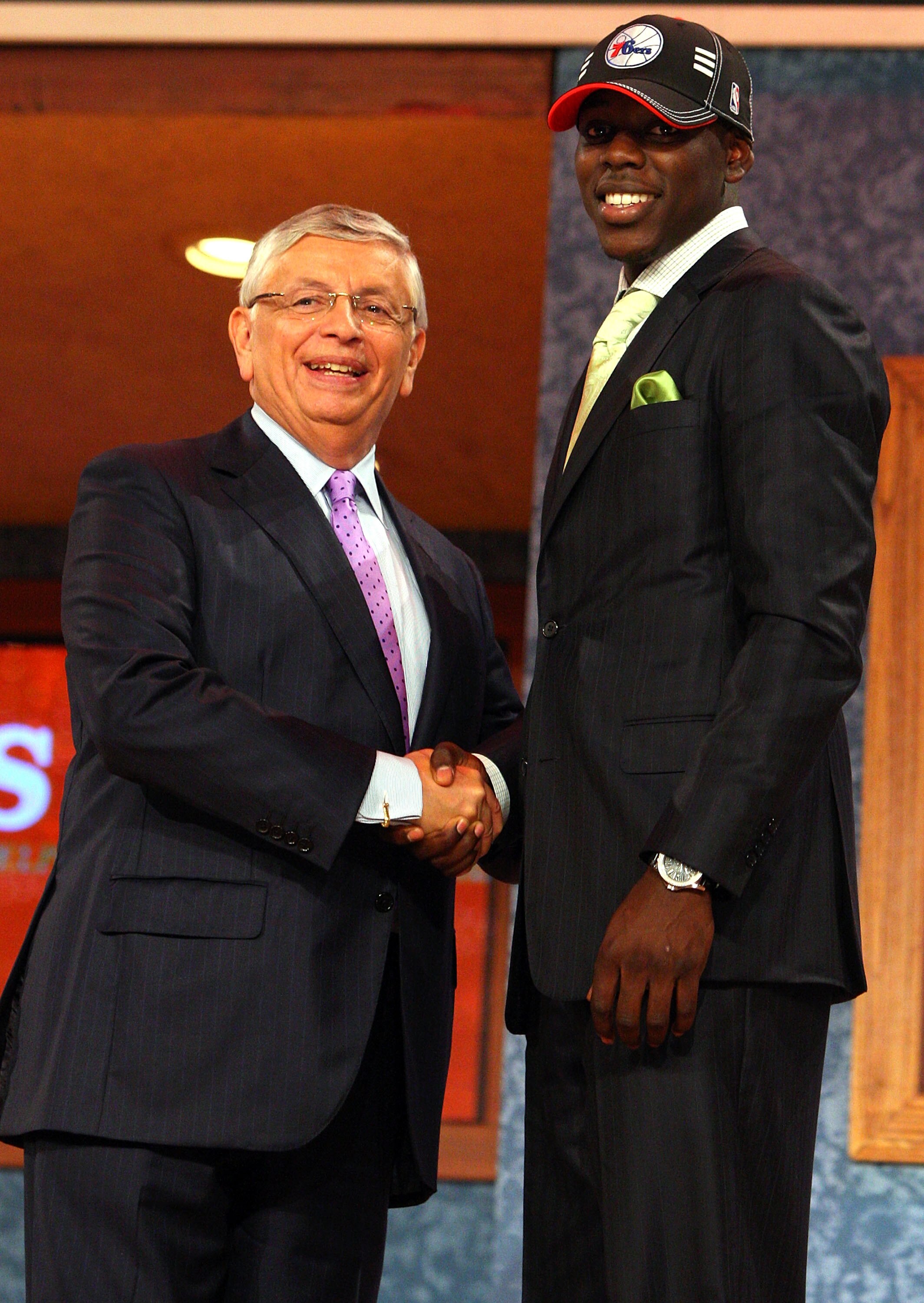 NEW YORK - JUNE 25:  NBA Commissioner David Stern poses for a photograph with the seventeenth overall draft pick by the Philadelphia 76ers,  Jrue Holiday during the 2009 NBA Draft at the Wamu Theatre at Madison Square Garden June 25, 2009 in New York City