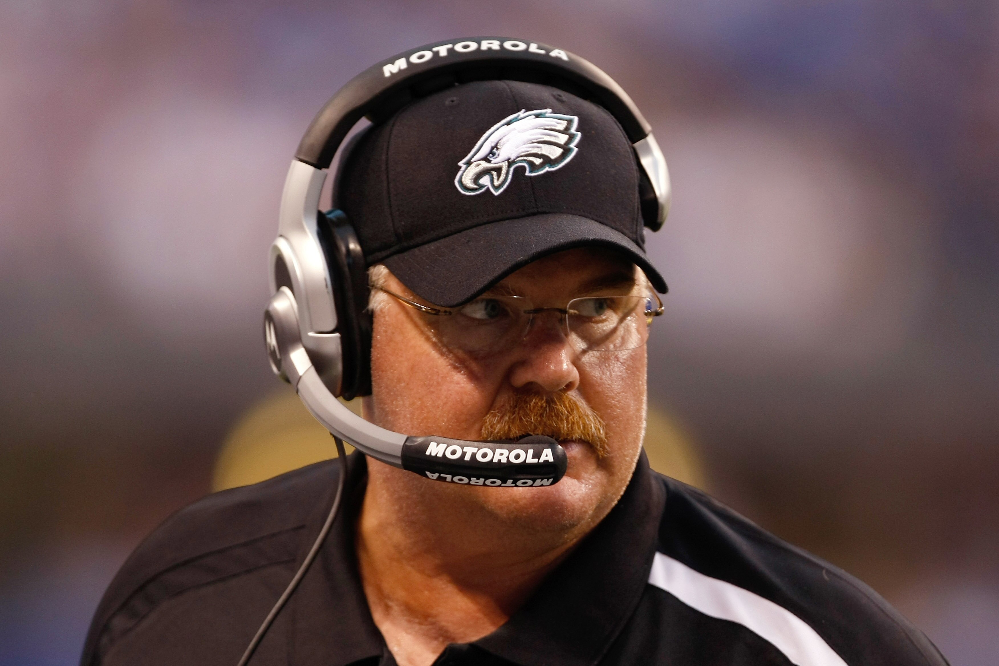 INDIANAPOLIS, IN - AUGUST 20: Head coach Andy Reid of the of the Philadelphia Eagles watches the action on the field from the sidelines against the Indianapolis Colts at Lucas Oil Stadium on August 20, 2009 in Indianapolis, Indiana. (Photo by Scott Boehm/