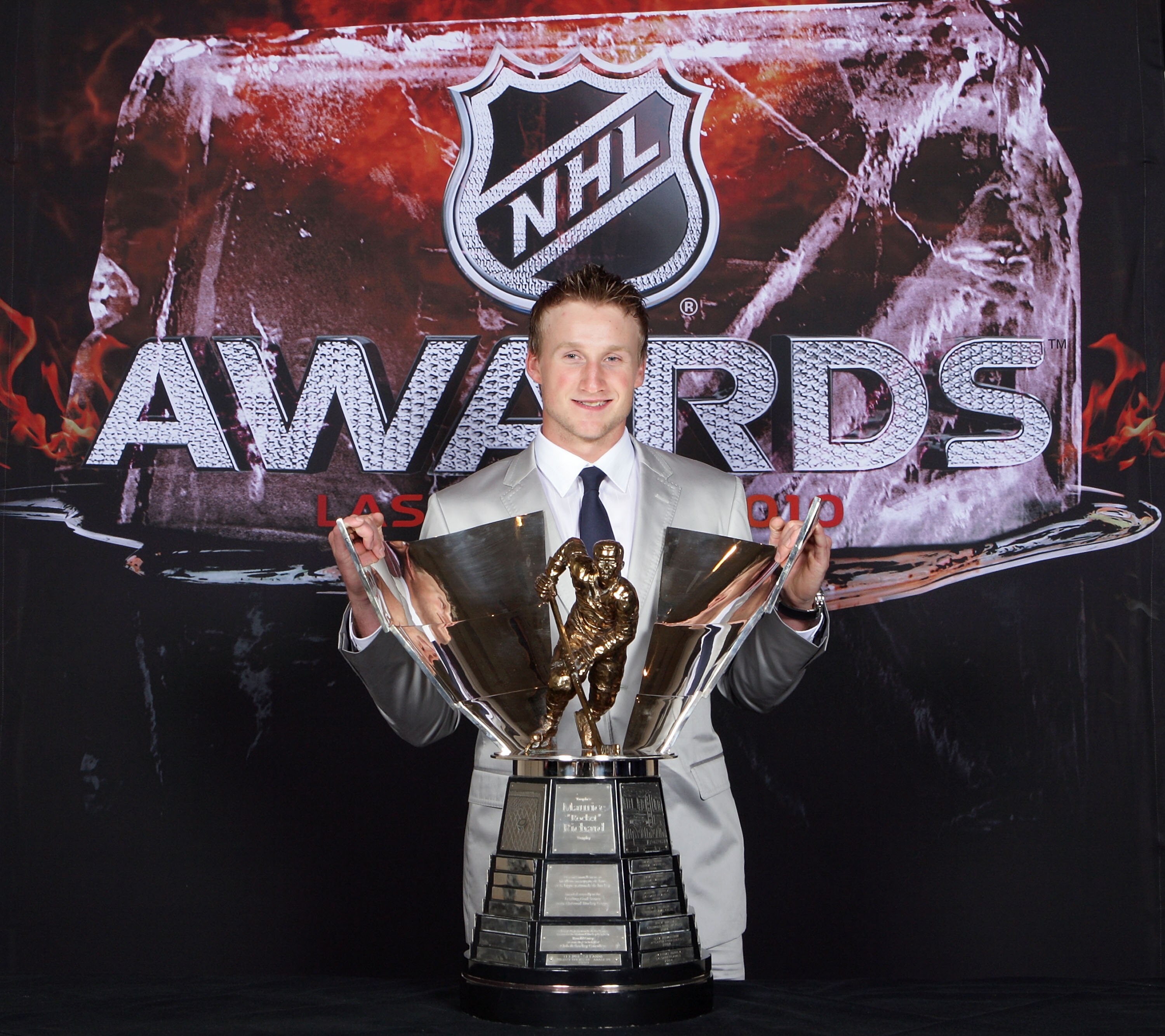 LAS VEGAS - JUNE 23:  Steven Stamkos of the Tampa Bay Lightning poses for a portrait with the Maurice Richard Trophy during the 2010 NHL Awards at the Palms Casino Resort on June 23, 2010 in Las Vegas, Nevada.  (Photo by Bruce Bennett/Getty Images)