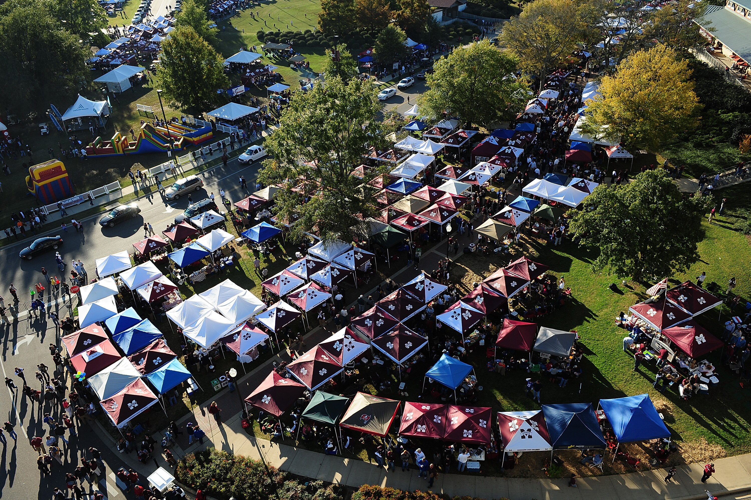 STARKVILLE, MS - OCTOBER 24:  Fans of the Mississippi State Bulldogs football team tailgate outside Davis Wade Stadium before taking on the Florida Gators on October 24, 2009 in Starkville, Mississippi.  (Photo by Rick Dole/Getty Images)