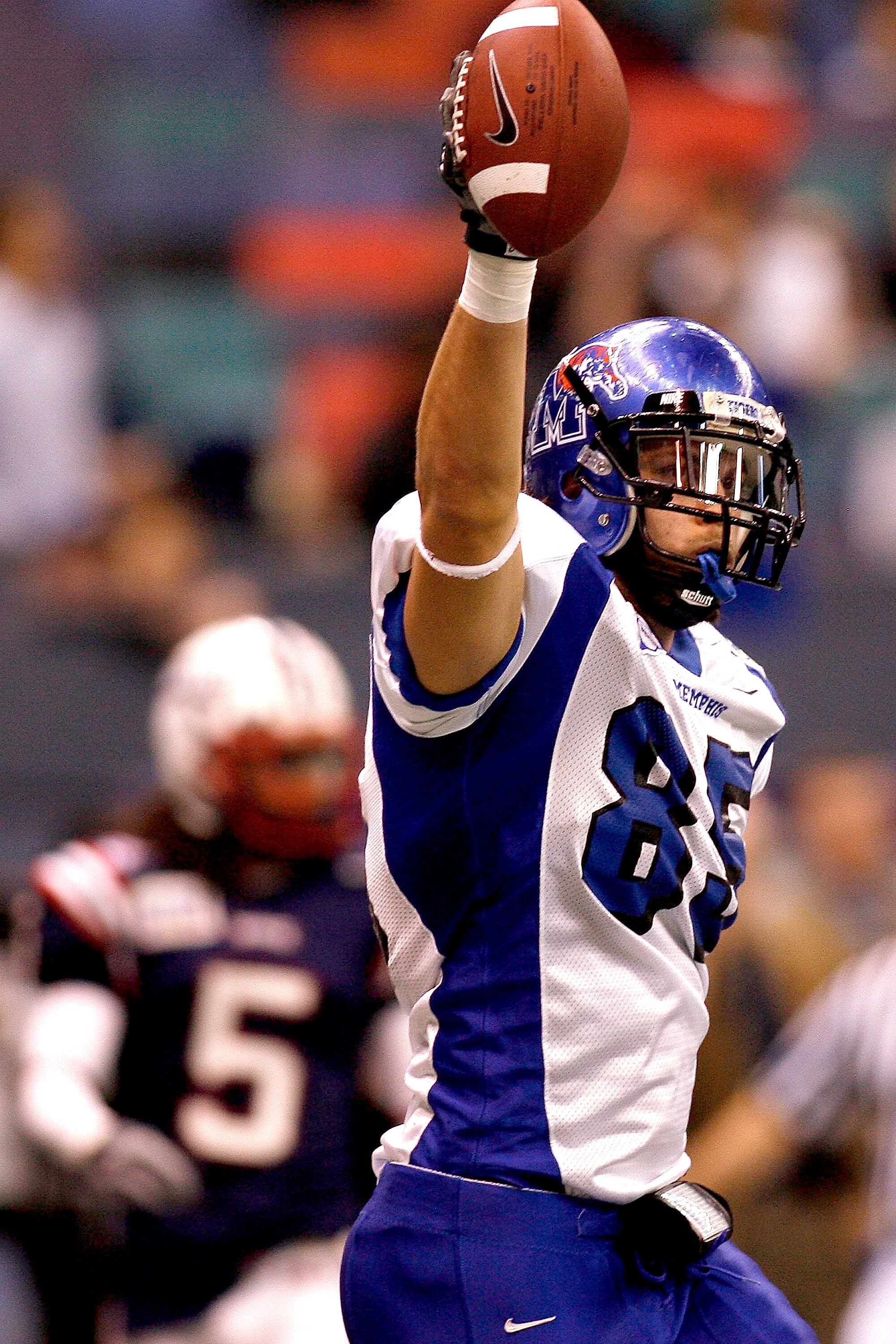 NEW ORLEANS - DECEMBER 21:   Brett Russell #85 of the Memphis University Tigers celebrates after a touchdown against the Florida Atlantic University Owls in the R+L Carriers New Orleans Bowl on December 21, 2007 at the Louisiana Superdome in New Orleans,