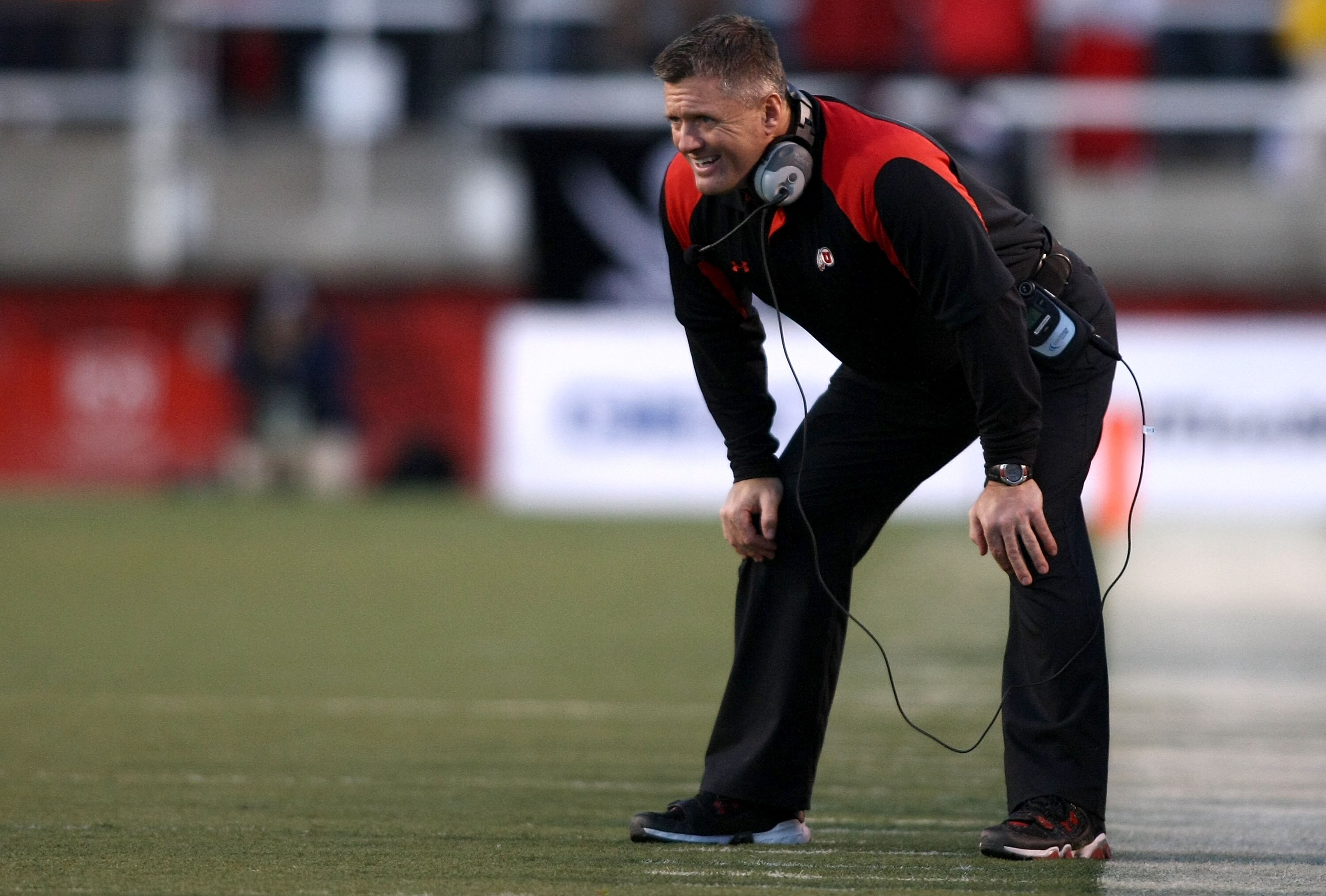 SALT LAKE CITY - NOVEMBER 22:  Head Coach Kyle Whittingham of the Utah Uteswatches the game against the BYU Cougars at Rice-Eccles Stadium on November 22, 2008 in Salt Lake City, Utah.  (Photo by Jonathan Ferrey/Getty Images)