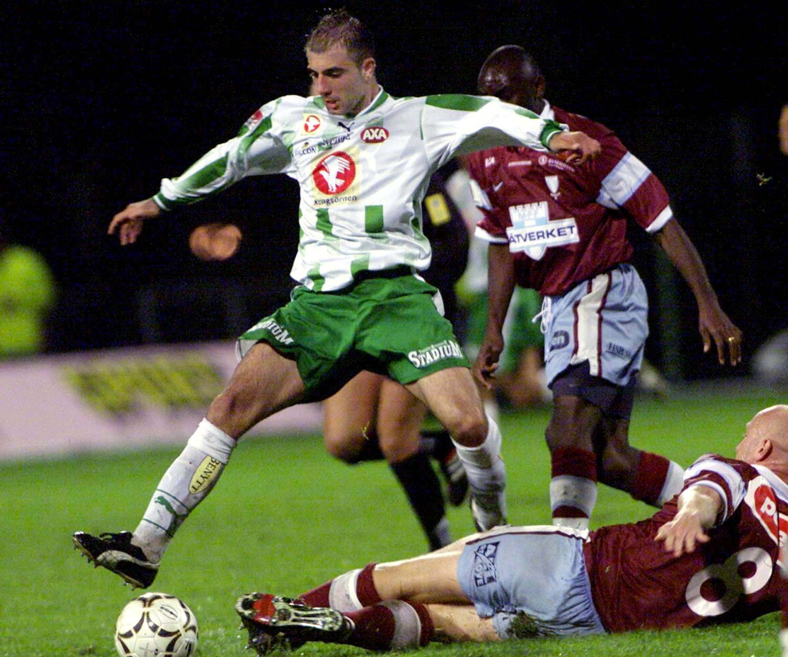 1 Sep 2001: Hammarby's Kennedy Bakircioglu in action while Malmo's Peter Sorensen lies on the ground during the Swedish League soccer match played between Hammarby and Malmo the game ended 4-1. Hammarby lead the Swedish League. DIGITAL IMAGE. MandatoryC 1 Sep 2001: Hammarby's Kennedy Bakircioglu in action while Malmo's Peter Sorensen lies on the ground during the Swedish League soccer match played between Hammarby and Malmo the game ended 4-1. Hammarby lead the Swedish League. DIGITAL IMAGE. MandatoryC