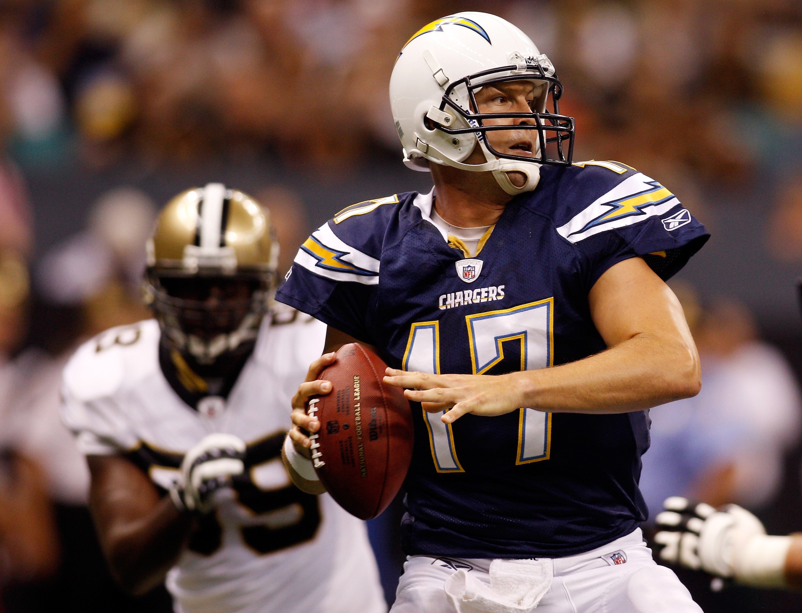 NEW ORLEANS - AUGUST 27: Philip Rivers #17 of the San Diego Chargers looks to throw a pass against the New Orleans Saints at the Louisiana Superdome on August 27, 2010 in New Orleans, Louisiana. (Photo by Chris Graythen/Getty Images) NEW ORLEANS - AUGUST 27: Philip Rivers #17 of the San Diego Chargers looks to throw a pass against the New Orleans Saints at the Louisiana Superdome on August 27, 2010 in New Orleans, Louisiana. (Photo by Chris Graythen/Getty Images)
