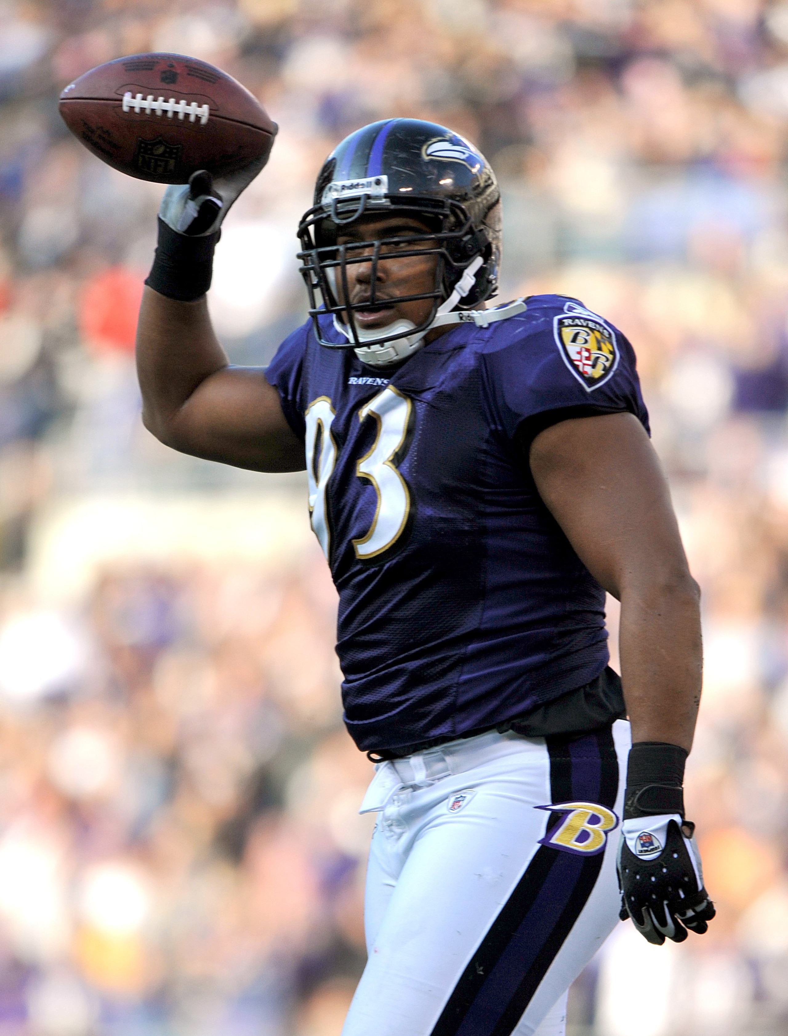 BALTIMORE - NOVEMBER 22:  Dwan Edwards #93 of the Baltimore Ravens comes up with the ball during the game against the Indianapolis Colts at M&T Bank Stadium on November 22, 2009 in Baltimore, Maryland. The Colts defeated the Ravens 17-15. (Photo by Larry