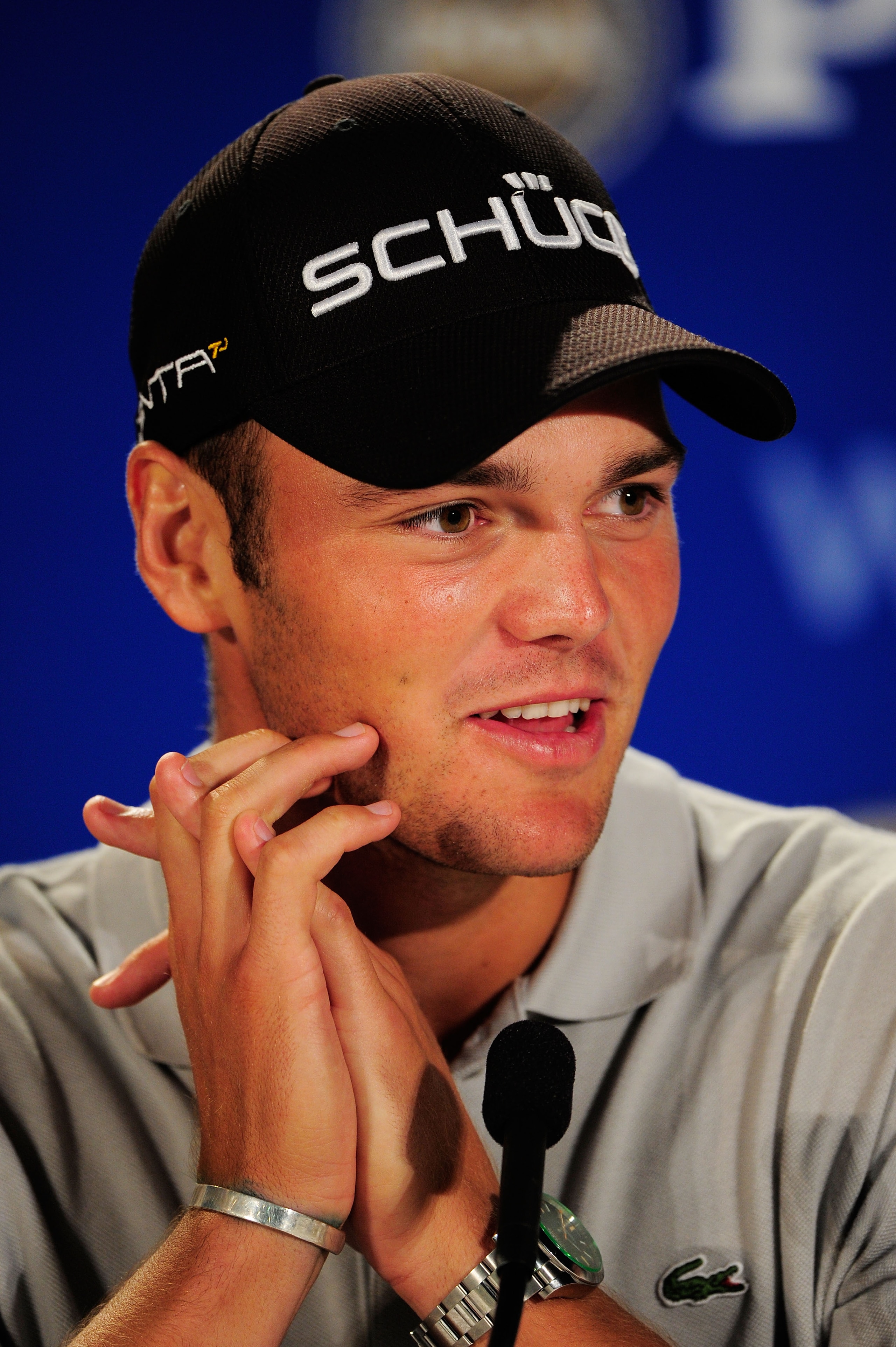 KOHLER, WI - AUGUST 15:  Martin Kaymer of Germany is interviewed during a press conference after winning the 92nd PGA Championship on the Straits Course at Whistling Straits on August 15, 2010 in Kohler, Wisconsin. Martin Kaymer defeated Bubba Watson in a