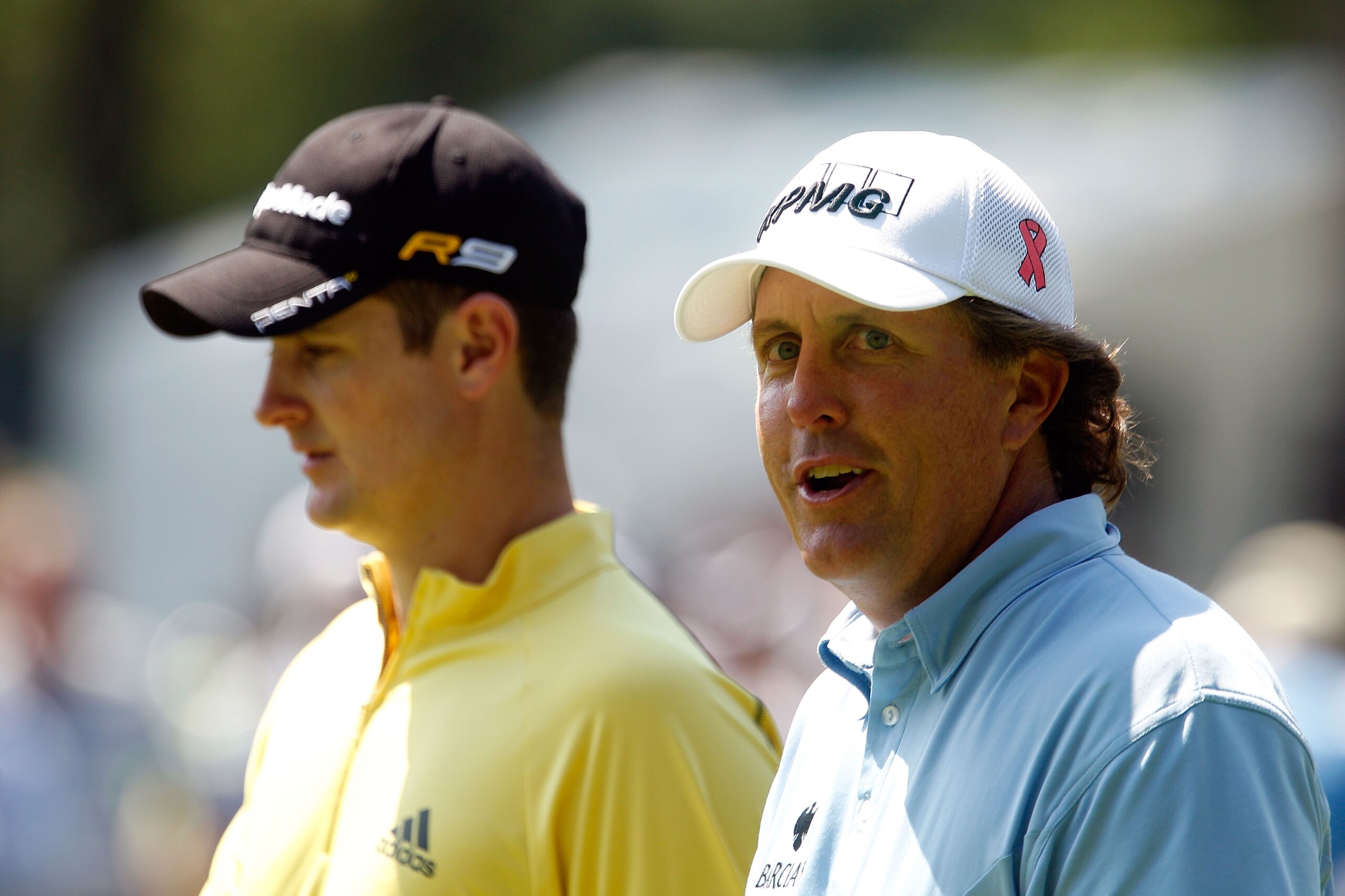 PARAMUS, NJ - AUGUST 26:  (L-R) Justin Rose of England and Phil Mickelson walk off of the first tee box and down the fairway during the first round of The Barclays at the Ridgewood Country Club on August 26, 2010 in Paramus, New Jersey.  (Photo by Scott H