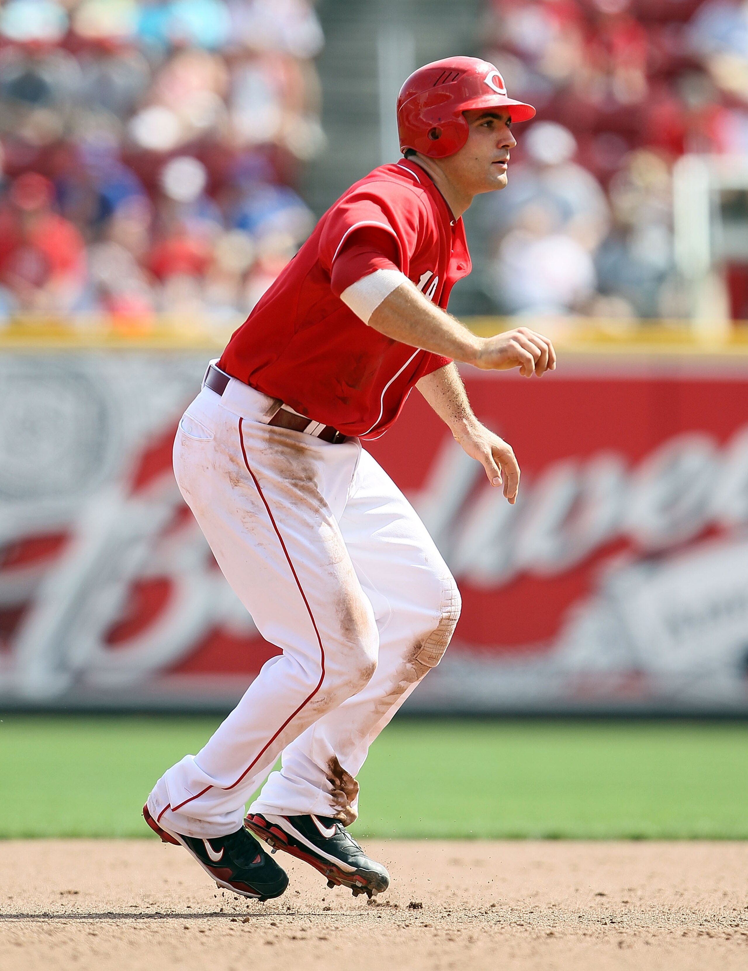 CINCINNATI - AUGUST 29:  Joey Votto #19 of the Cincinnati Reds runs the bases during the game against the Chicago Cubs at Great American Ball Park on August 29, 2010 in Cincinnati, Ohio.  The Reds won 7-5.  (Photo by Andy Lyons/Getty Images)