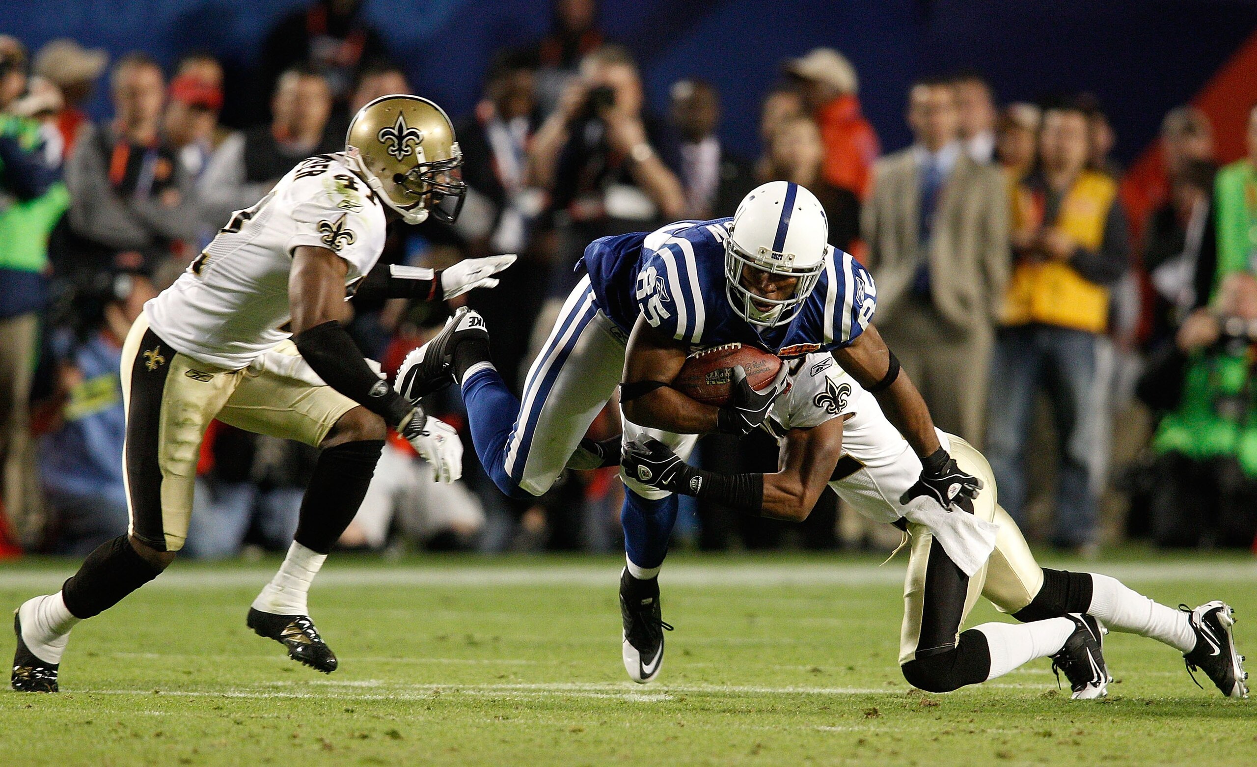 MIAMI GARDENS, FL - FEBRUARY 07: Pierre Garcon #85 of the Indianapolis Colts gets a first down against New Orleans Saints during Super Bowl XLIV on February 7, 2010 at Sun Life Stadium in Miami Gardens, Florida. (Photo by Chris Graythen/Getty Images) MIAMI GARDENS, FL - FEBRUARY 07: Pierre Garcon #85 of the Indianapolis Colts gets a first down against New Orleans Saints during Super Bowl XLIV on February 7, 2010 at Sun Life Stadium in Miami Gardens, Florida. (Photo by Chris Graythen/Getty Images)
