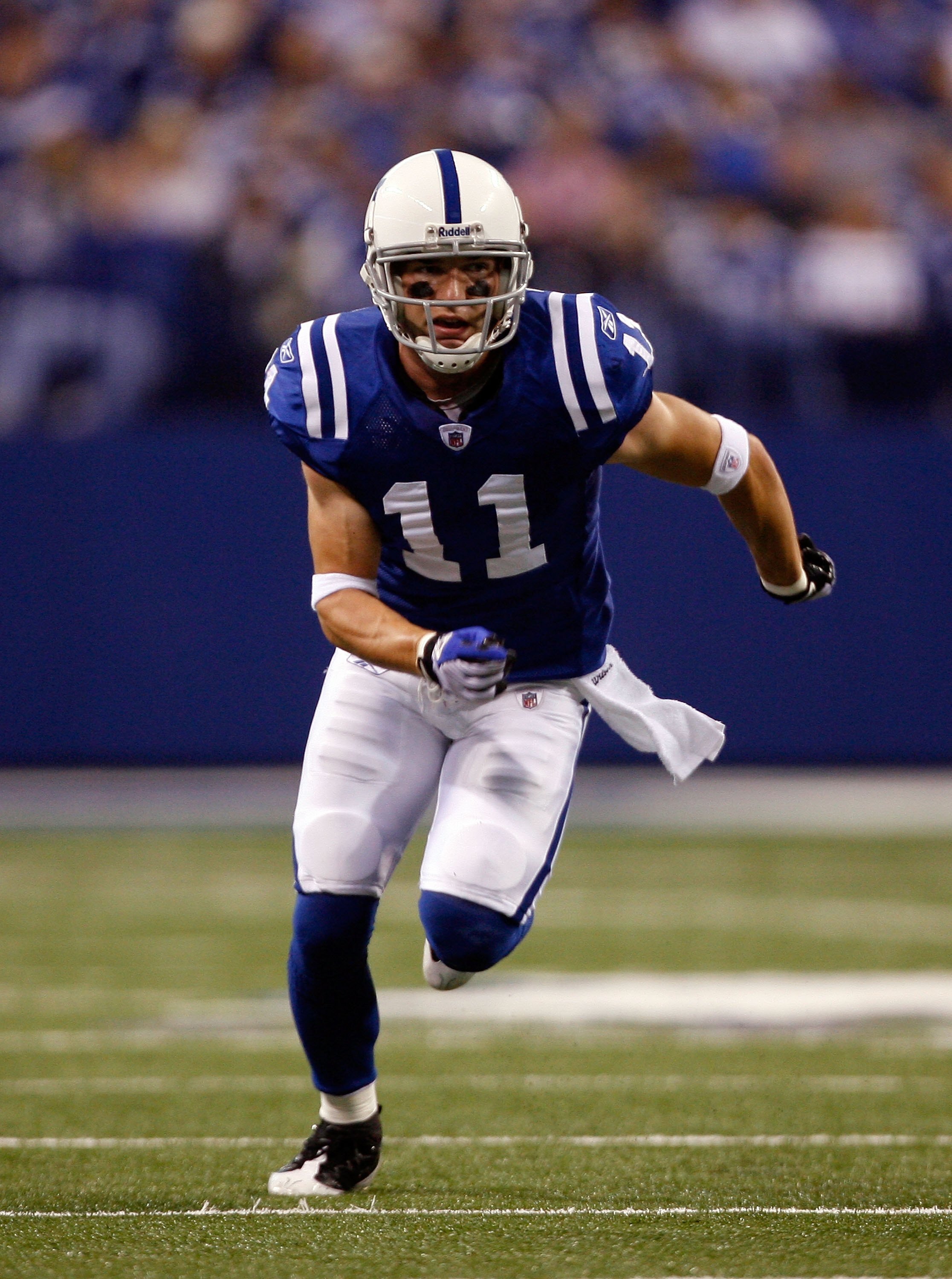 INDIANAPOLIS - NOVEMBER 16:  Anthony Gonzalez #11 of the Indianapolis Colts runs his route against the Houston Texans during the game at Lucas Oil Stadium on November 17, 2008 in Indianapolis, Indiana.  (Photo by Harry How/Getty Images)
