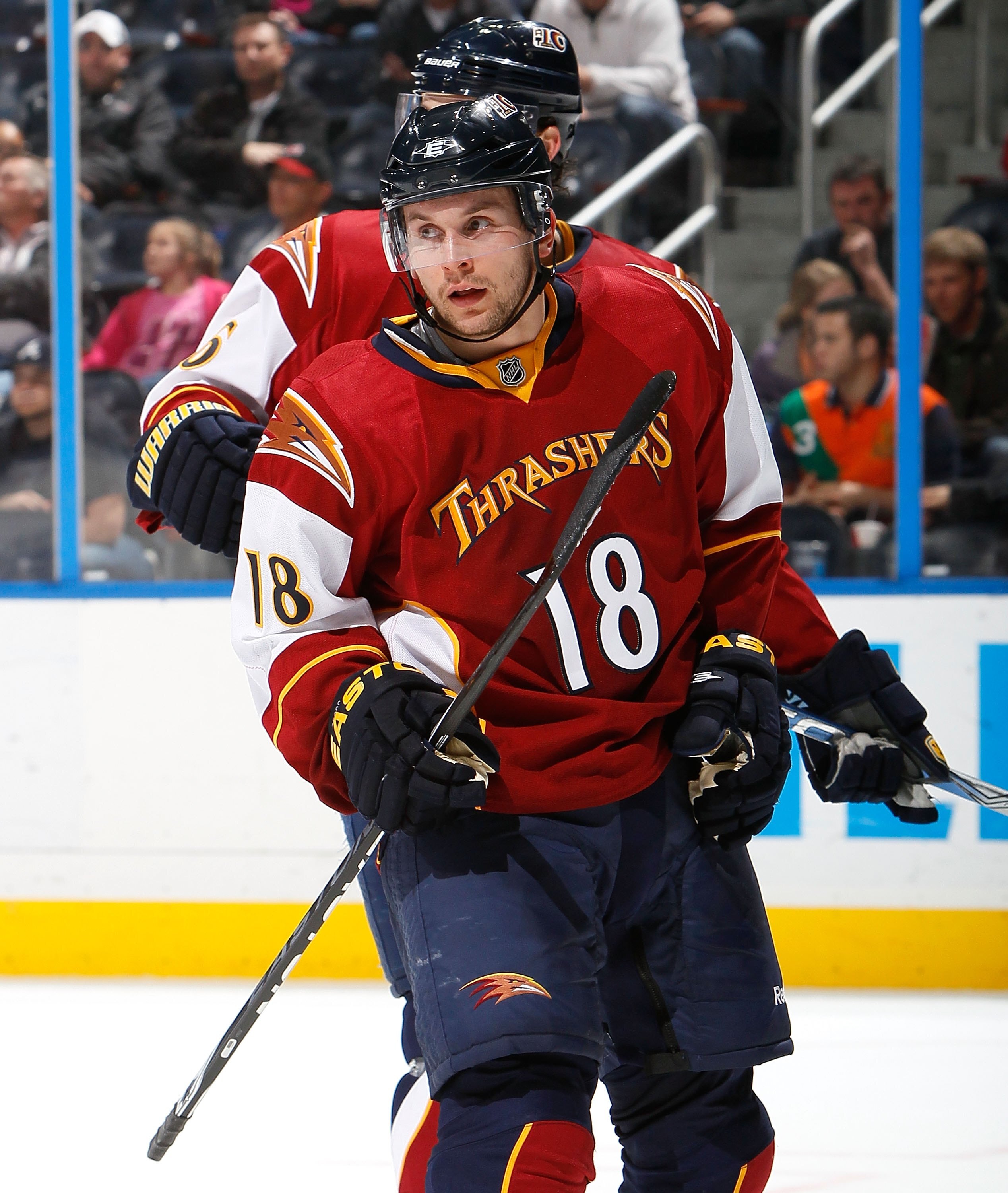 ATLANTA - MARCH 25:  Niclas Bergfors #18 of the Atlanta Thrashers against the Toronto Maple Leafs at Philips Arena on March 25, 2010 in Atlanta, Georgia.  (Photo by Kevin C. Cox/Getty Images)