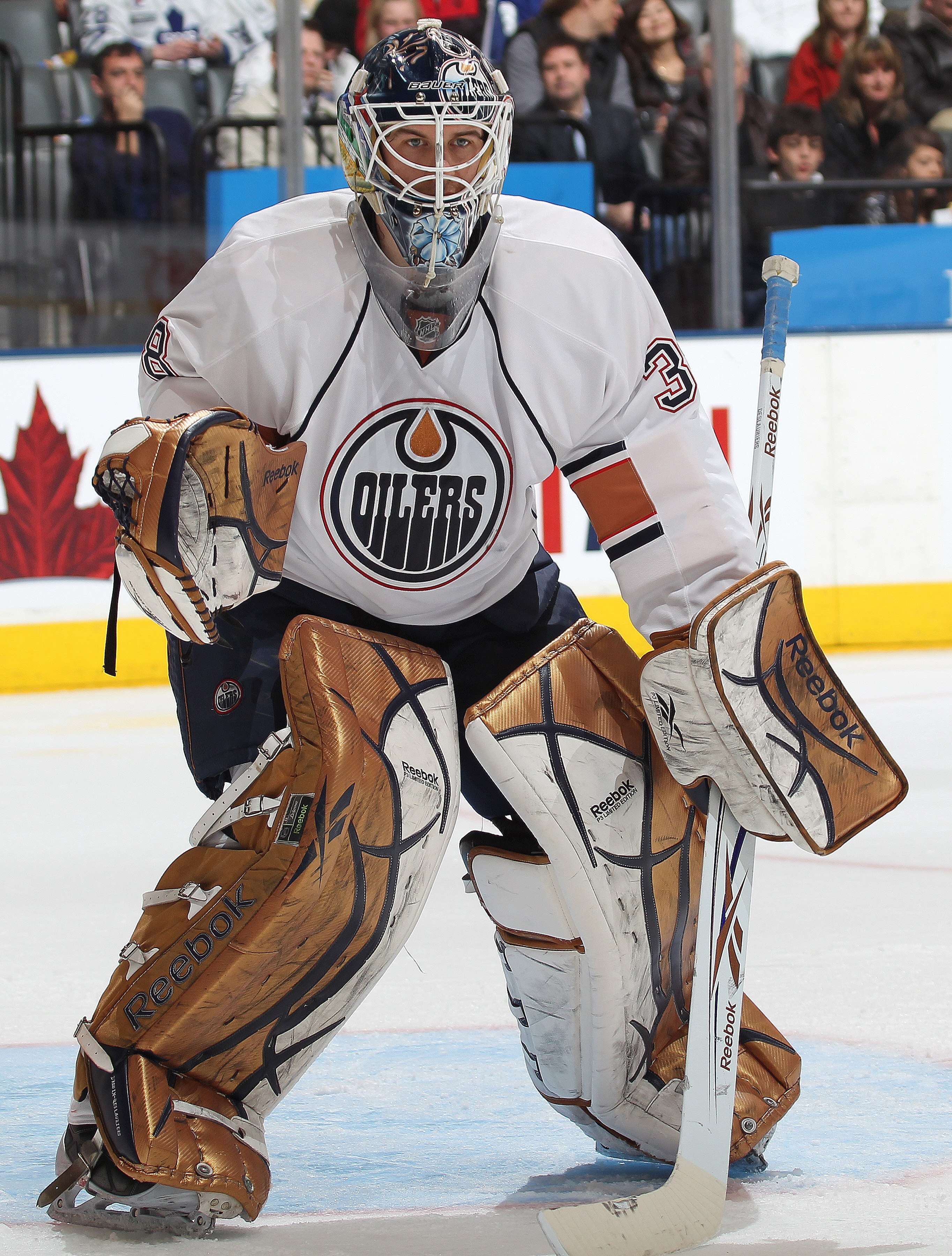 TORONTO, ON - MARCH 13:  Jeff Deslauriers #38 of the Edmonton Oilers watches the play in a game against the Toronto Maple Leafs on March 13, 2010 at the Air Canada Centre in Toronto, Ontario. The Leafs defeated the Oilers 6-4. (Photo by Claus Andersen/Get