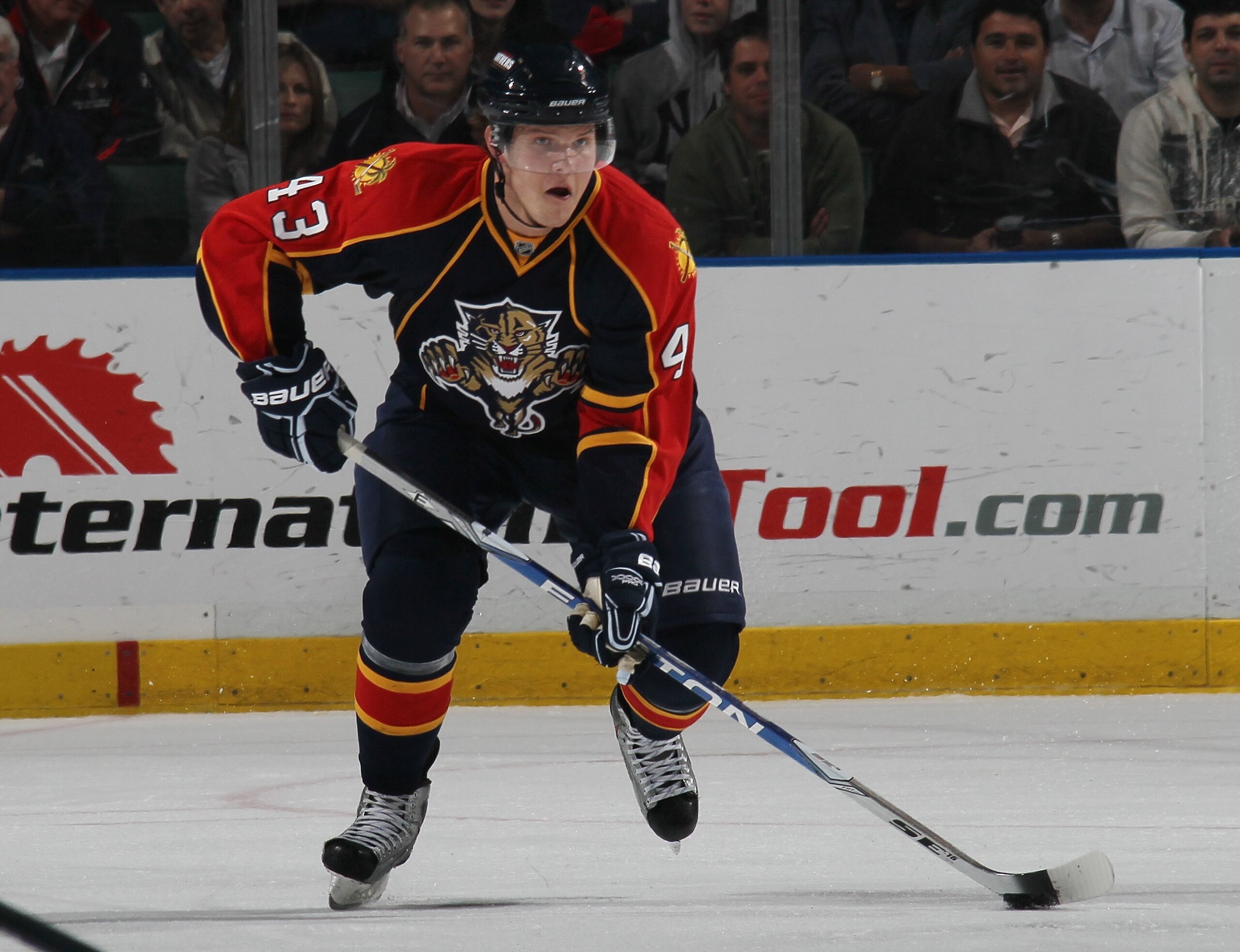 SUNRISE, FL - JANUARY 26: Dmitry Kulikov #43 of the Florida Panthers skates against the Montreal Canadiens at the BankAtlantic Center on January 26, 2010 in Sunrise, Florida. (Photo by Bruce Bennett/Getty Images) SUNRISE, FL - JANUARY 26: Dmitry Kulikov #43 of the Florida Panthers skates against the Montreal Canadiens at the BankAtlantic Center on January 26, 2010 in Sunrise, Florida. (Photo by Bruce Bennett/Getty Images)
