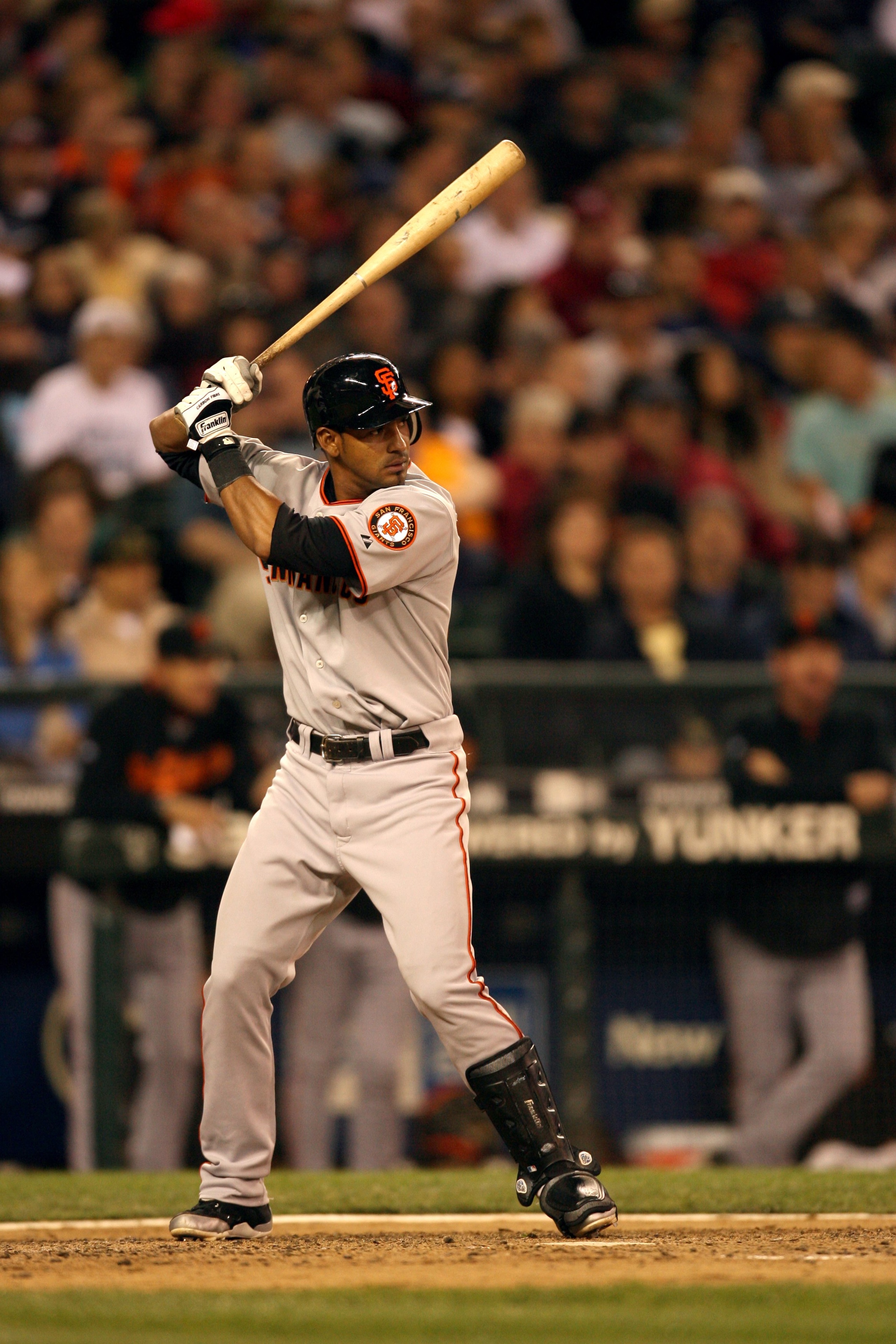 SEATTLE - MAY 22:  Jesus Guzman #29 of the San Francisco Giants bats during the game against the Seattle Mariners on May 22, 2009 in Seattle, Washington. The Mariners defeated the Giants 2-1 in twelve innings. (Photo by Otto Greule Jr/Getty Images)