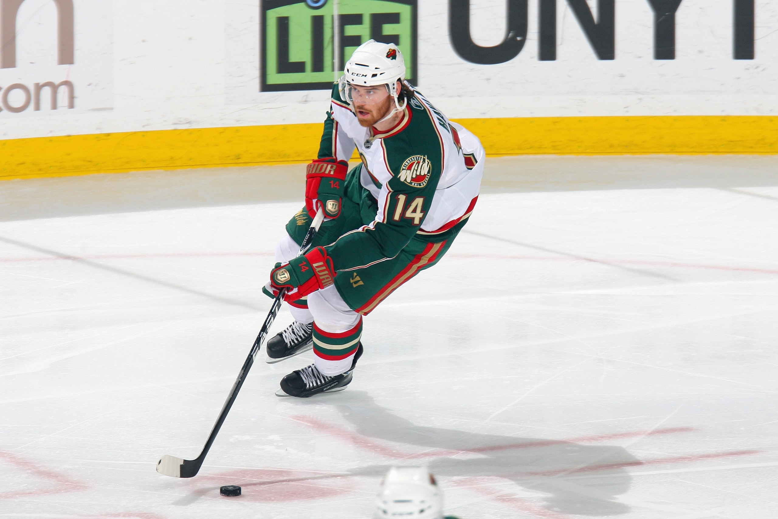 BUFFALO, NY - MARCH 12: Martin Havlat #14 of the Minnesota Wild handles the puck during the game against the Buffalo Sabres at HSBC Arena on March 12, 2010 in Buffalo, New York. (Photo by Rick Stewart/Getty Images)