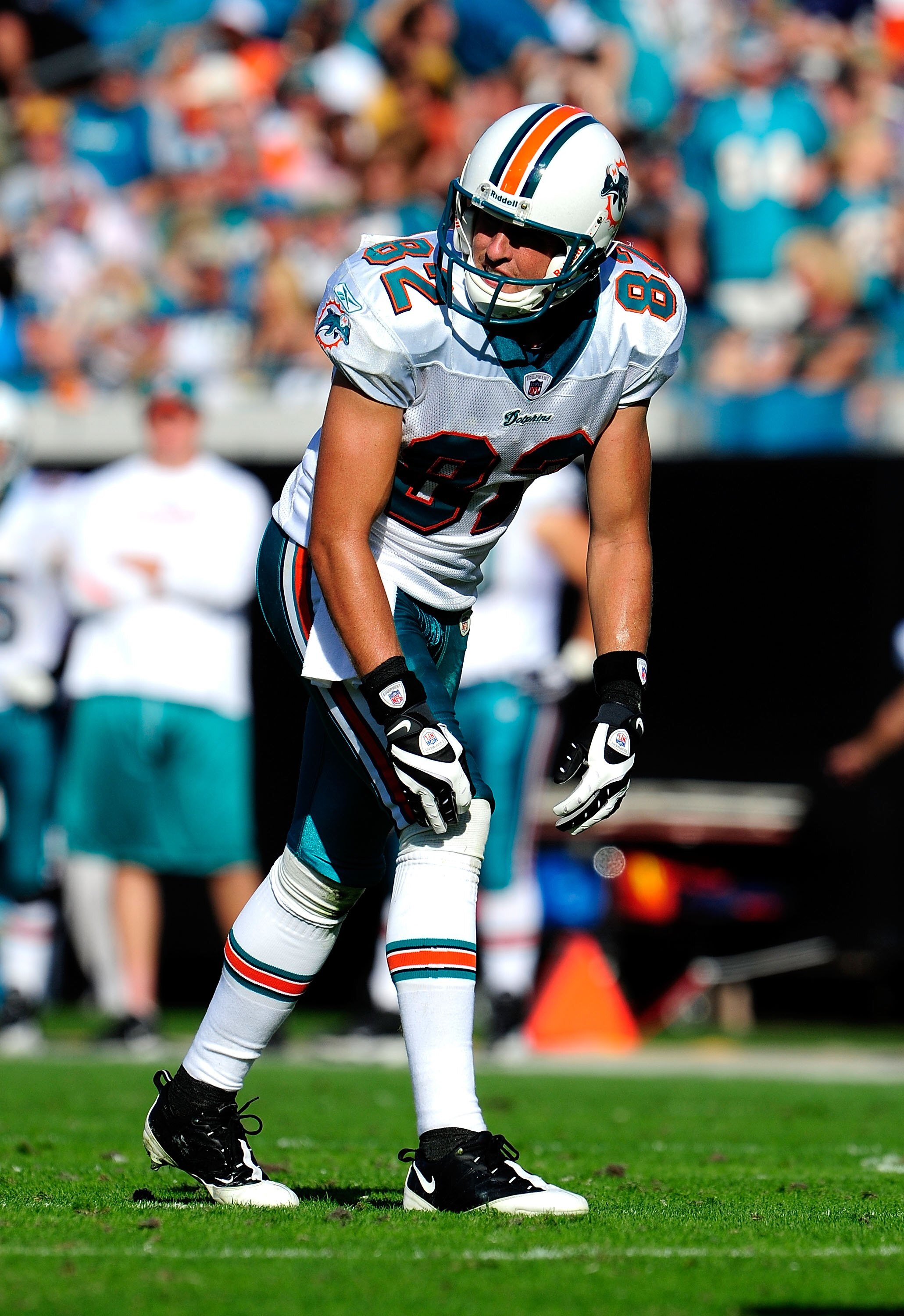 JACKSONVILLE, FL - DECEMBER 13:  Brian Hartline #82 of the Miami Dolphins lines up  during the game against the Jacksonville Jaguars at Jacksonville Municipal Stadium on December 13, 2009 in Jacksonville, Florida.  (Photo by Sam Greenwood/Getty Images)