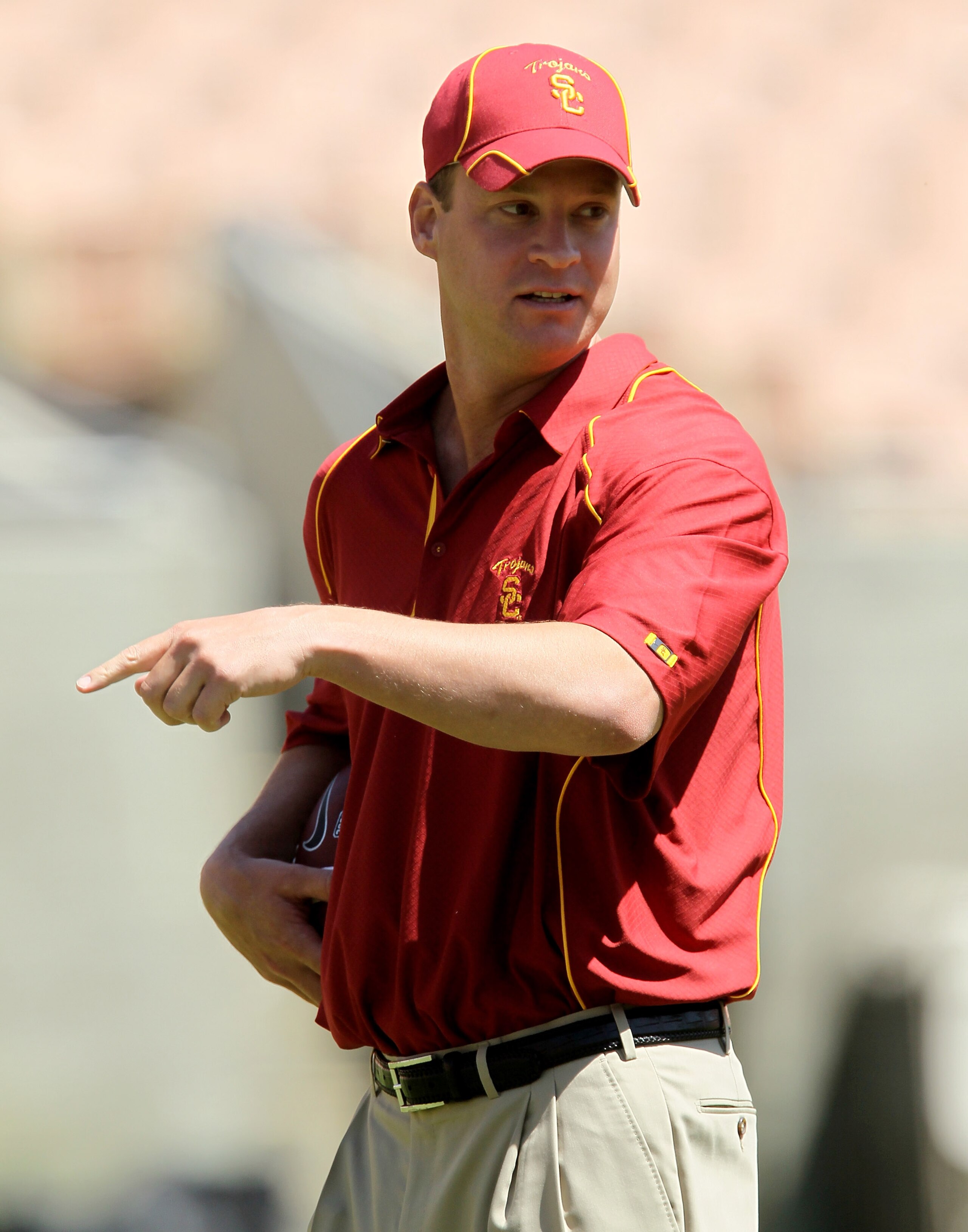 LOS ANGELES, CA - MAY 01:  Head coach Lane Kiffin looks on during the  USC Trojans spring game on  May 1, 2010 at the Los Angeles Memorial Coliseum in Los Angeles, California.  (Photo by Stephen Dunn/Getty Images)