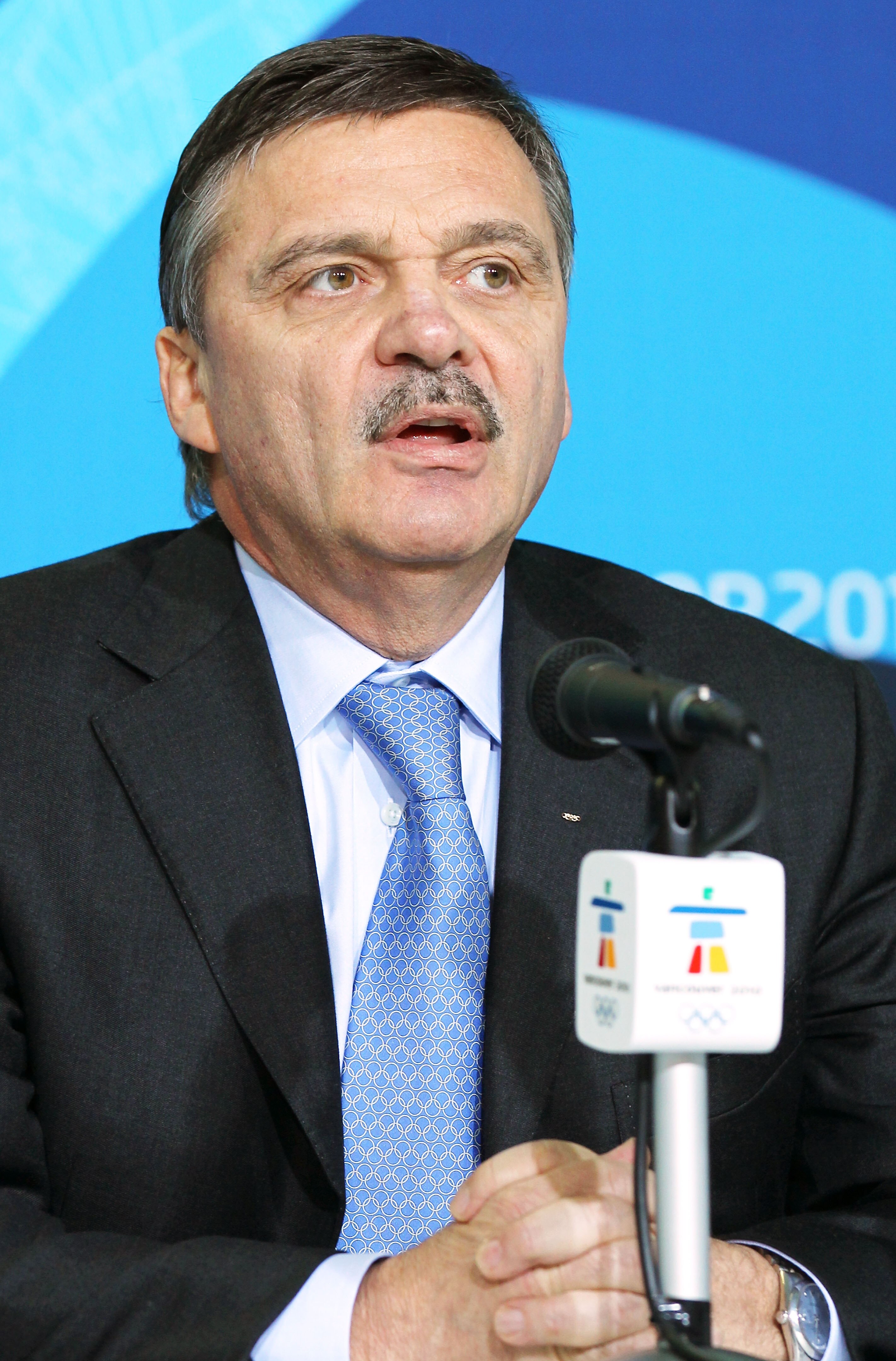 VANCOUVER, BC - FEBRUARY 18:  Rene Fasel of IIHF speaks during IIHF & NHL press conference on day 7 of the 2010 Winter Olympics at Canada Hockey Place on February 18, 2010 in Vancouver, Canada.  (Photo by Bruce Bennett/Getty Images)