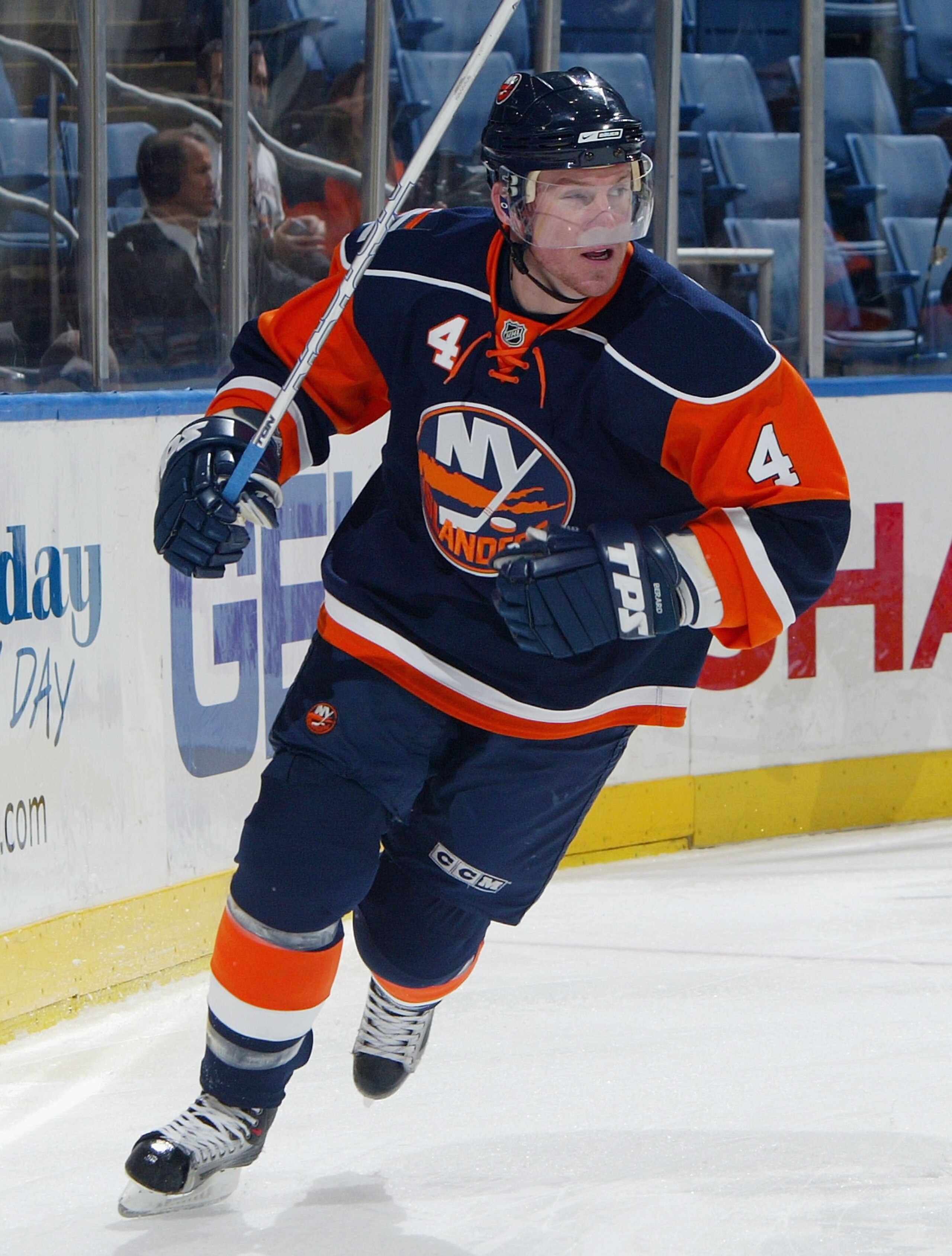 UNIONDALE, NY - JANUARY 29: Bryan Berard #4 of the New York Islanders skates against the Ottawa Senators on January 29, 2008 at Nassau Coliseum in Uniondale, New York. (Photo by Jim McIsaac/Getty Images) UNIONDALE, NY - JANUARY 29: Bryan Berard #4 of the New York Islanders skates against the Ottawa Senators on January 29, 2008 at Nassau Coliseum in Uniondale, New York. (Photo by Jim McIsaac/Getty Images)