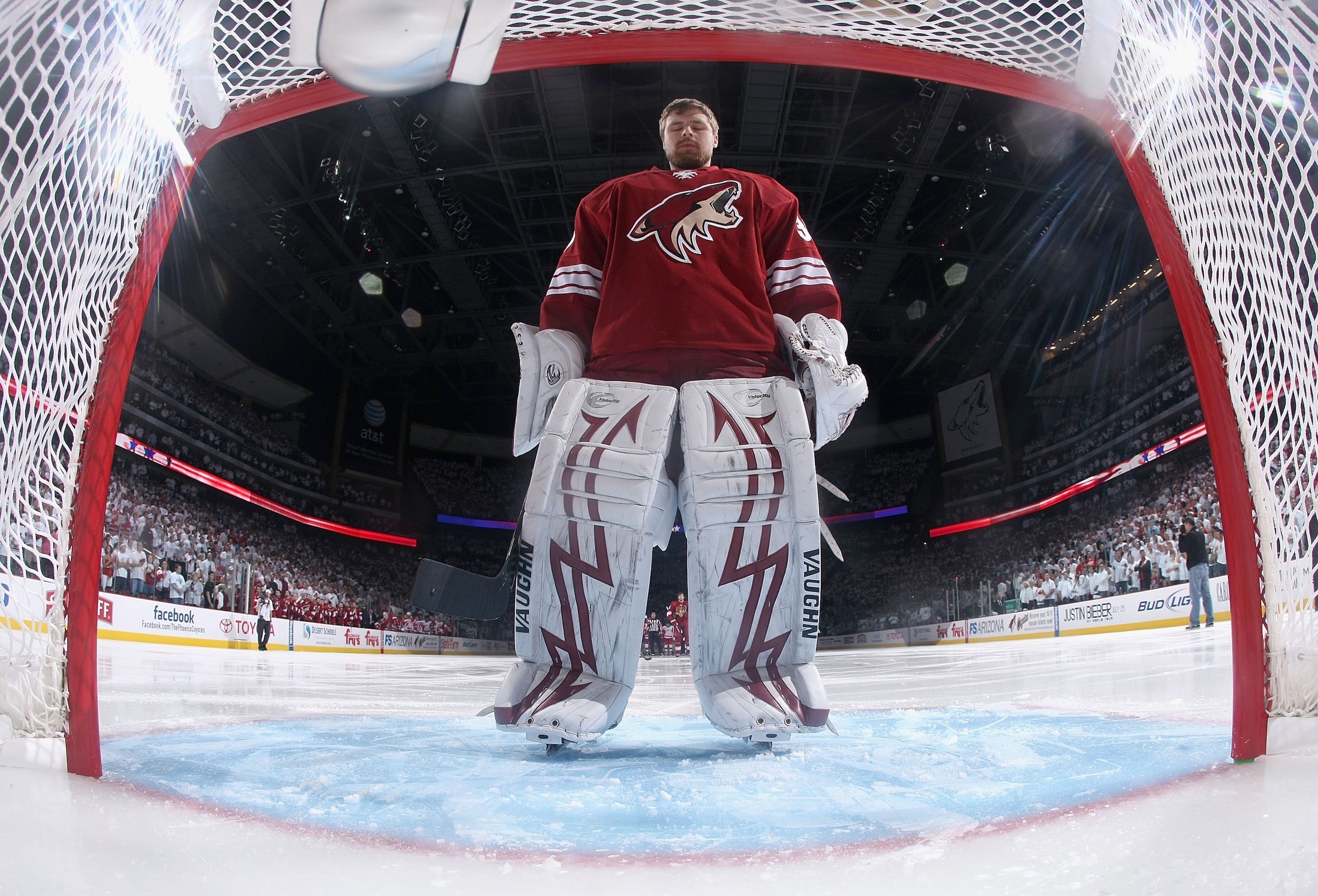 GLENDALE, AZ - APRIL 27: Goaltender Ilya Bryzgalov #30 of the Phoenix Coyotes before Game Seven of the Western Conference Quarterfinals against the Detroit Red Wings during the 2010 NHL Stanley Cup Playoffs at Jobing.com Arena on April 27, 2010 in Glenda GLENDALE, AZ - APRIL 27: Goaltender Ilya Bryzgalov #30 of the Phoenix Coyotes before Game Seven of the Western Conference Quarterfinals against the Detroit Red Wings during the 2010 NHL Stanley Cup Playoffs at Jobing.com Arena on April 27, 2010 in Glenda