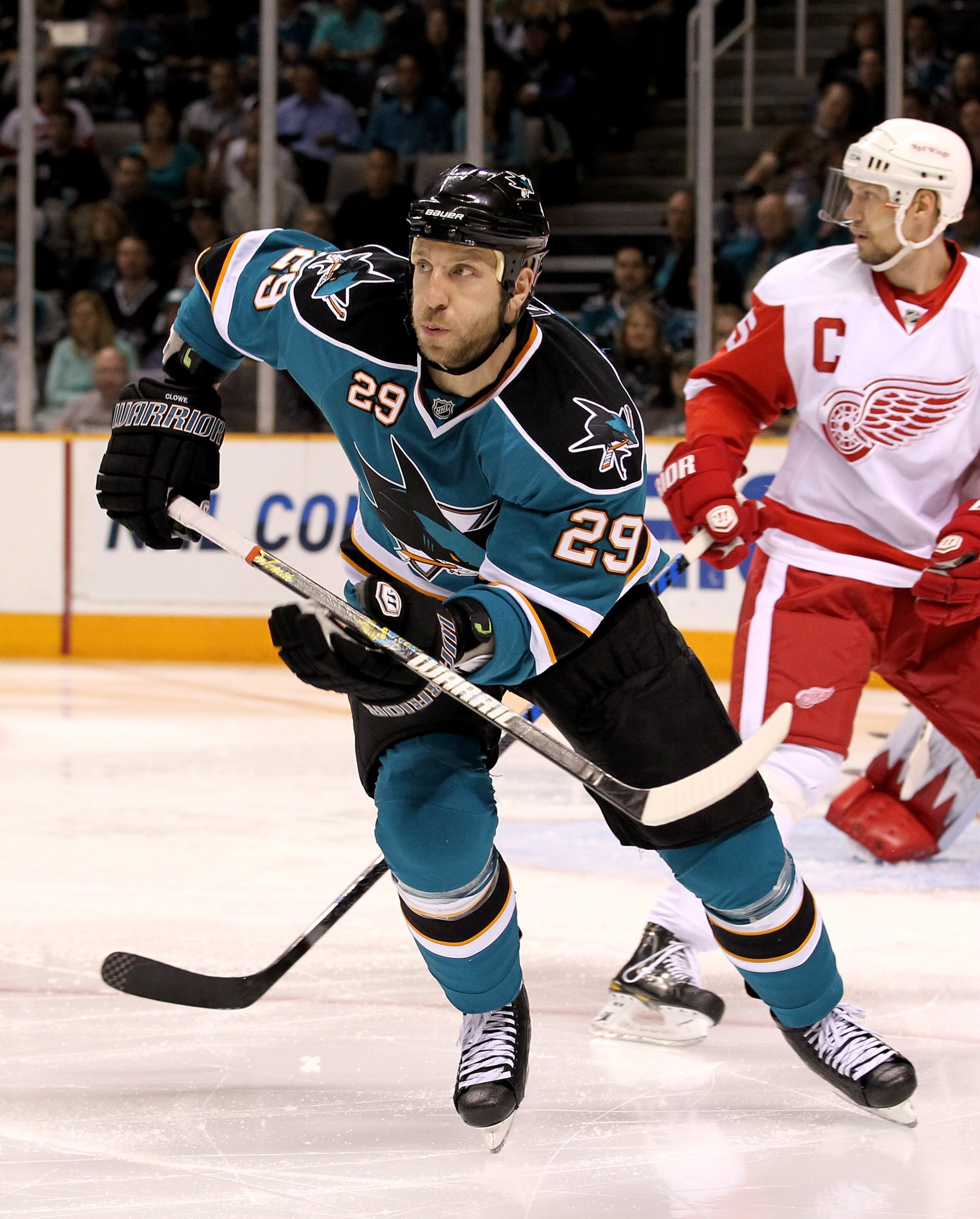 SAN JOSE, CA - MAY 02:  Ryane Clowe #29 of the San Jose Sharks in action during their game against the Detroit Red Wings in Game Two of the Western Conference Semifinals during the 2010 NHL Stanley Cup Playoffs at HP Pavilion on May 2, 2010 in San Jose, C