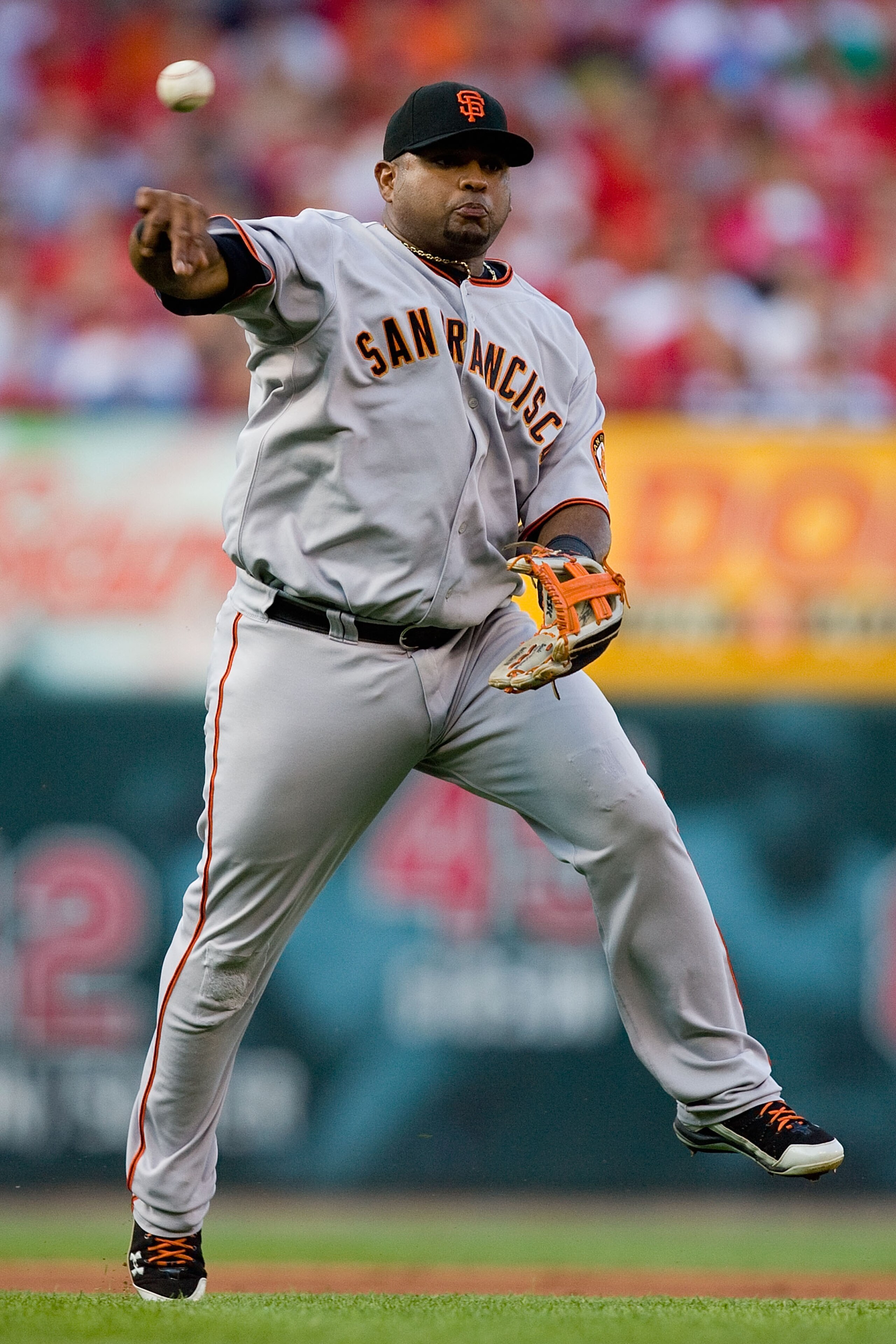 ST. LOUIS - AUGUST 21: Pablo Sandoval #48 of the San Francisco Giants throws to first base against the St. Louis Cardinals at Busch Stadium on August 21, 2010 in St. Louis, Missouri. (Photo by Dilip Vishwanat/Getty Images) ST. LOUIS - AUGUST 21: Pablo Sandoval #48 of the San Francisco Giants throws to first base against the St. Louis Cardinals at Busch Stadium on August 21, 2010 in St. Louis, Missouri. (Photo by Dilip Vishwanat/Getty Images)