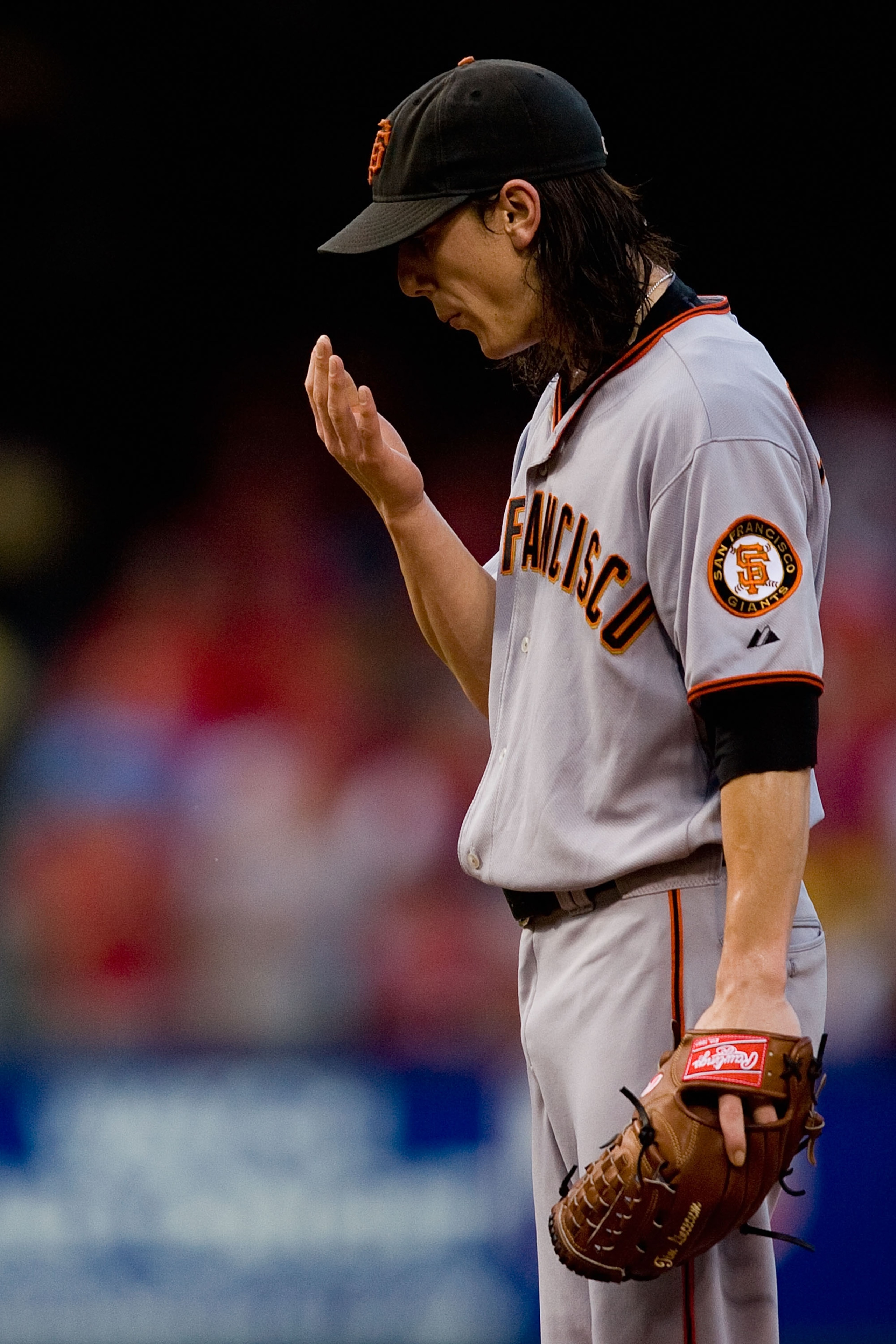ST. LOUIS - AUGUST 21: Starter Tim Lincecum #55 of the San Francisco Giants reacts to giving up a home run against the St. Louis Cardinals at Busch Stadium on August 21, 2010 in St. Louis, Missouri. (Photo by Dilip Vishwanat/Getty Images) ST. LOUIS - AUGUST 21: Starter Tim Lincecum #55 of the San Francisco Giants reacts to giving up a home run against the St. Louis Cardinals at Busch Stadium on August 21, 2010 in St. Louis, Missouri. (Photo by Dilip Vishwanat/Getty Images)