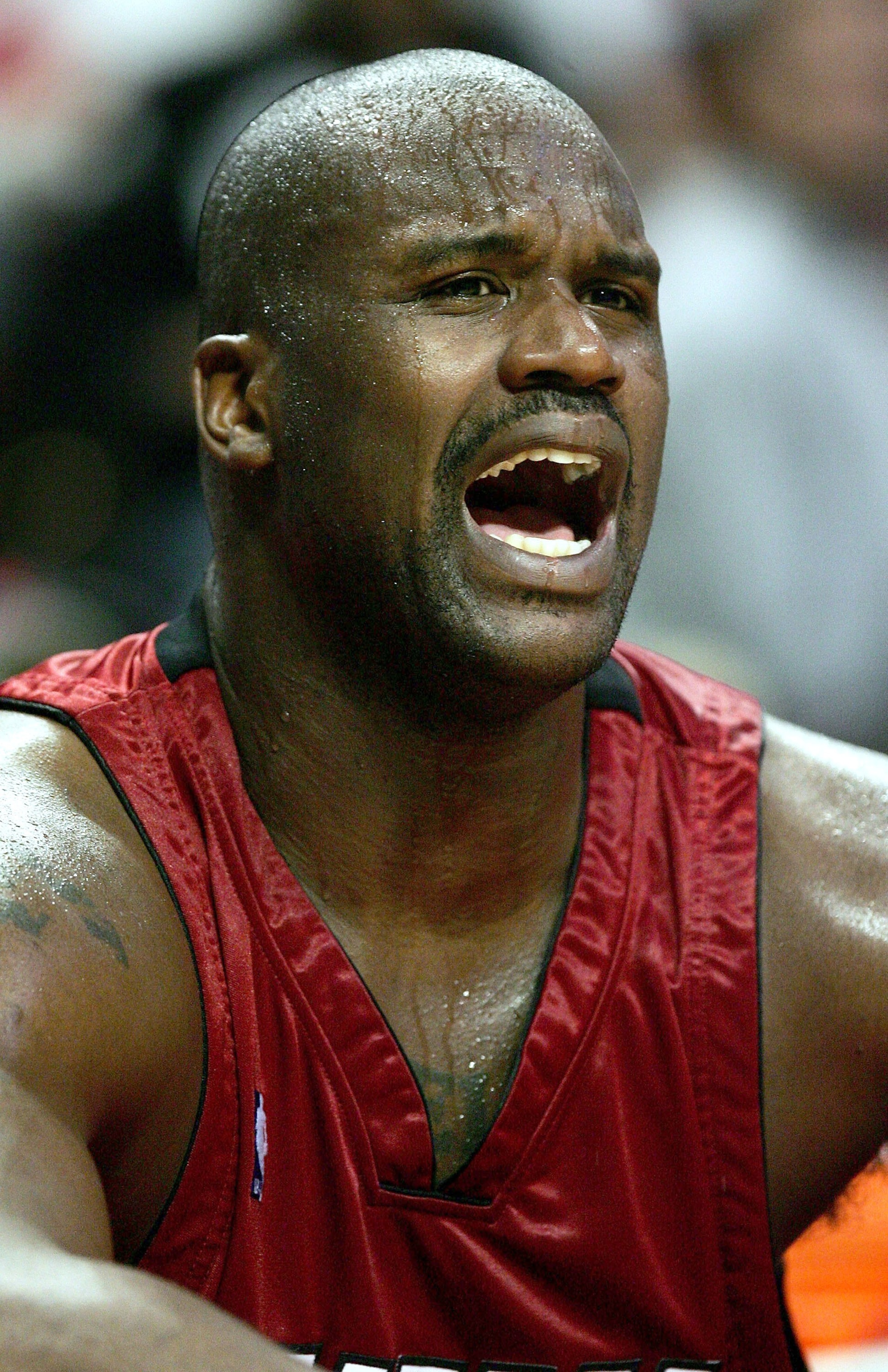 CHICAGO - APRIL 30:  Shaquille O'Neal #32 of the Miami Heat yells at the referee from the bench during the second quarter against the Chicago Bulls in game four of the Eastern Conference Quarterfinals during the 2006 NBA Playoffs on April 30, 2006 at the