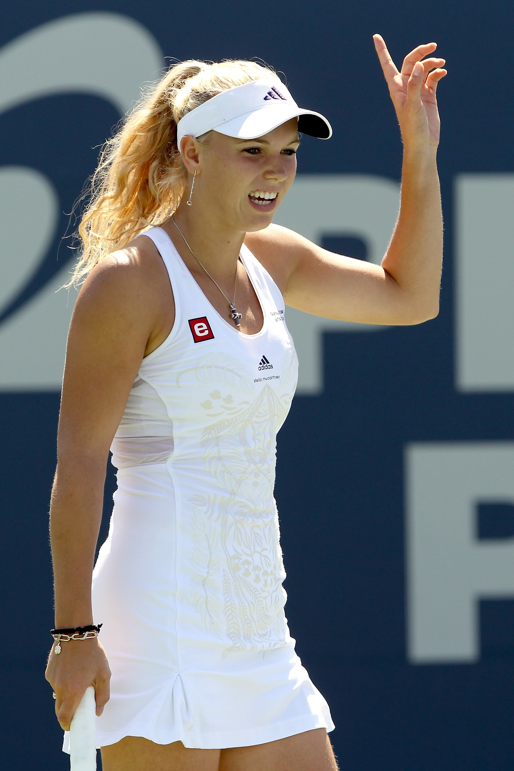NEW HAVEN, CT - AUGUST 28:  Top seed Caroline Wozniacki of Denmark challenges a call while playing Nadia Petrova of Russia during the final of the Pilot Pen tennis tournament at the Connecticut Tennis Center on August 28, 2010 in New Haven, Connecticut. W
