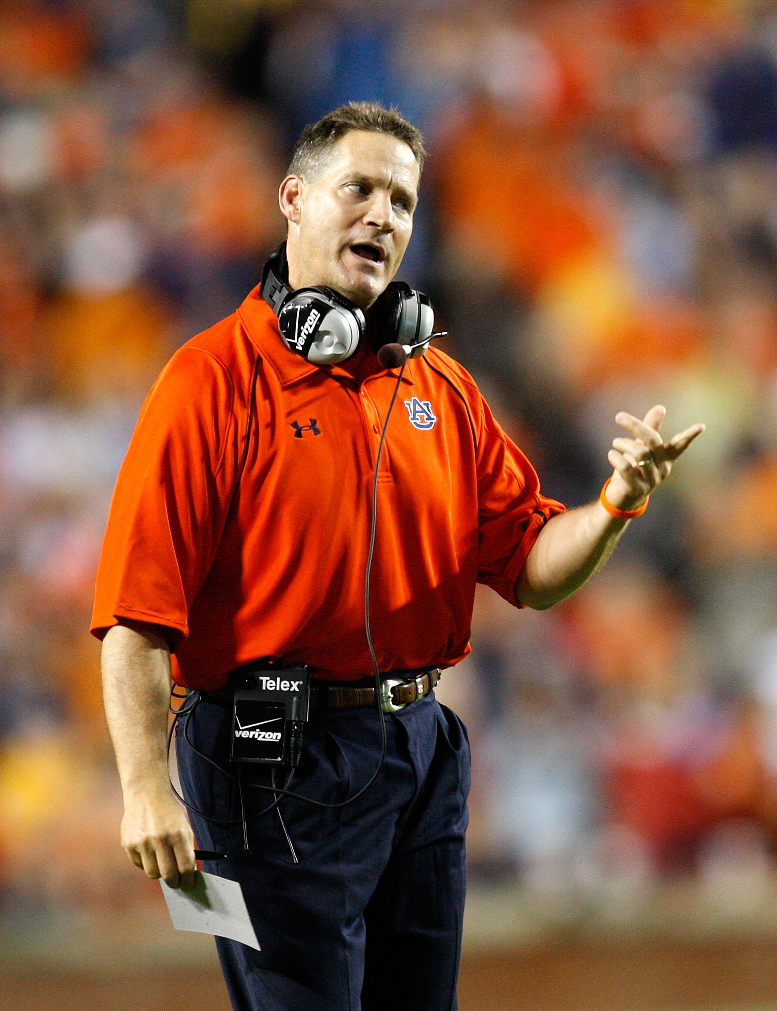 AUBURN, AL - SEPTEMBER 19:  Head coach Gene Chizik of the Auburn Tigers looks on during the game against the West Virginia Mountaineers at Jordan-Hare Stadium on September 19, 2009 in Auburn, Alabama.  (Photo by Kevin C. Cox/Getty Images)