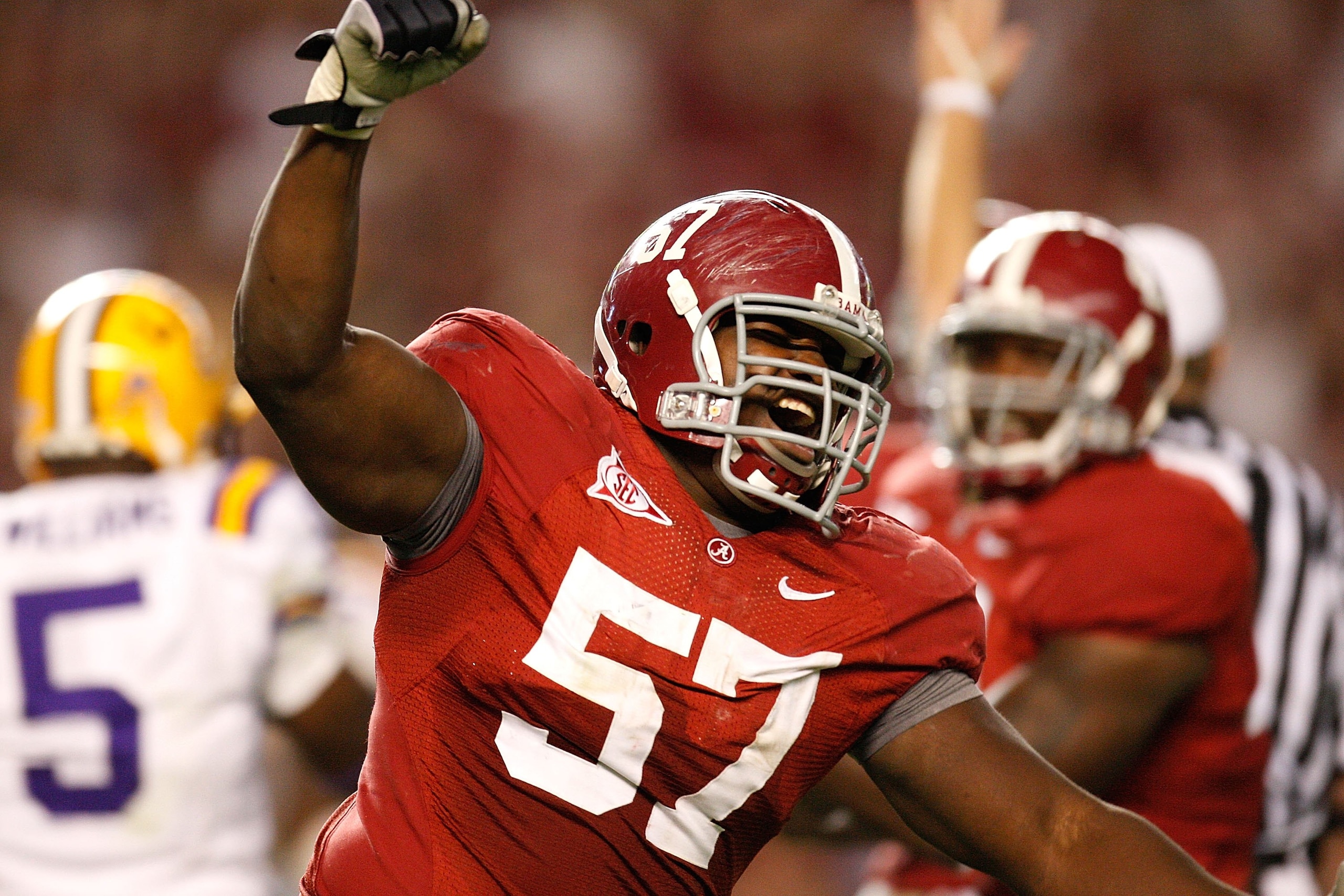 TUSCALOOSA, AL - NOVEMBER 07:  Marcell Dareus #57 of the Alabama Crimson Tide against the Louisiana State University Tigers at Bryant-Denny Stadium on November 7, 2009 in Tuscaloosa, Alabama.  (Photo by Kevin C. Cox/Getty Images)