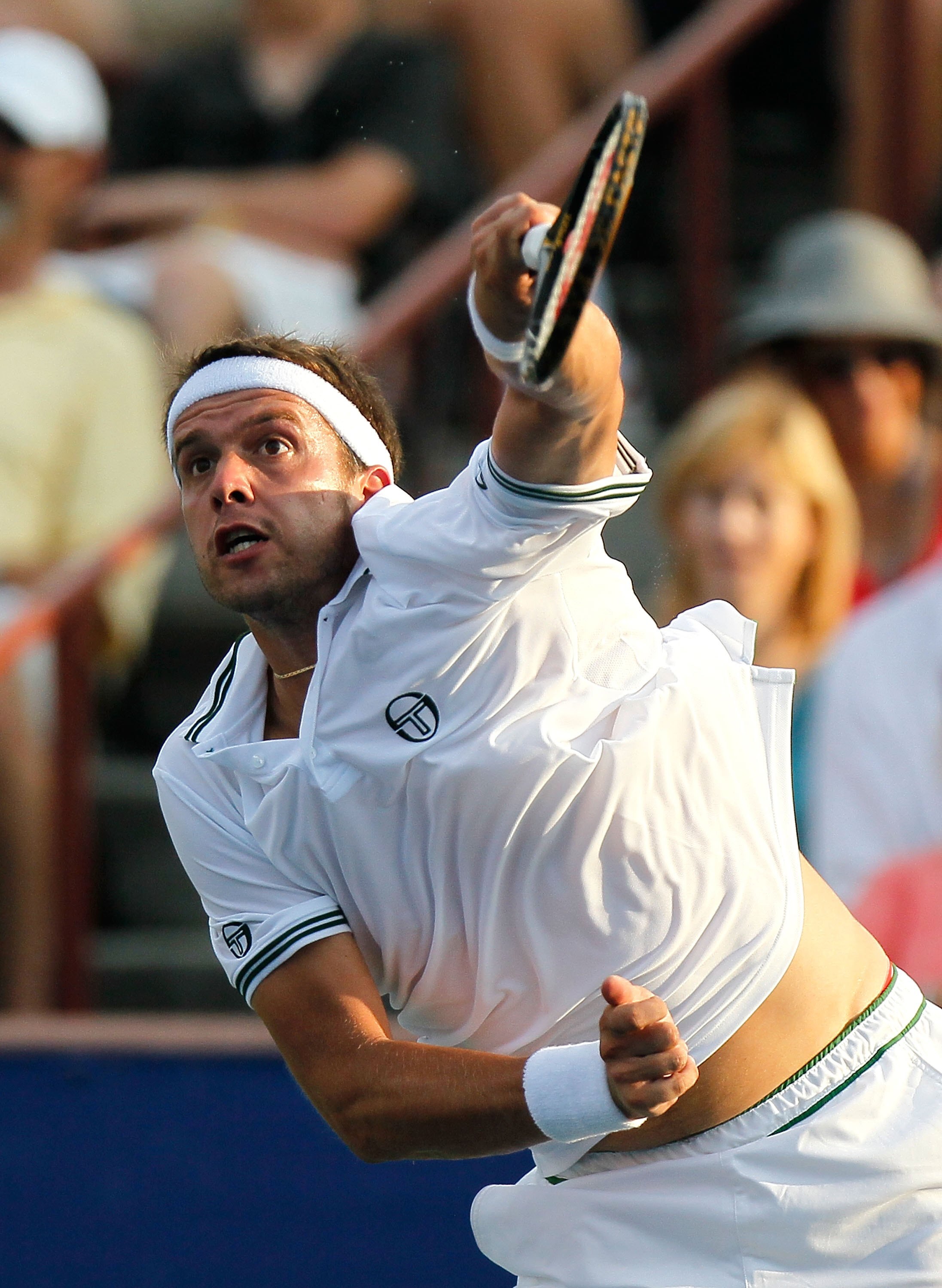 ATLANTA - JULY 21:  Gilles Muller of Luxembourg on Day 3 of the Atlanta Tennis Championships at the Atlanta Athletic Club on July 21, 2010 in Atlanta, Georgia.  (Photo by Kevin C. Cox/Getty Images)