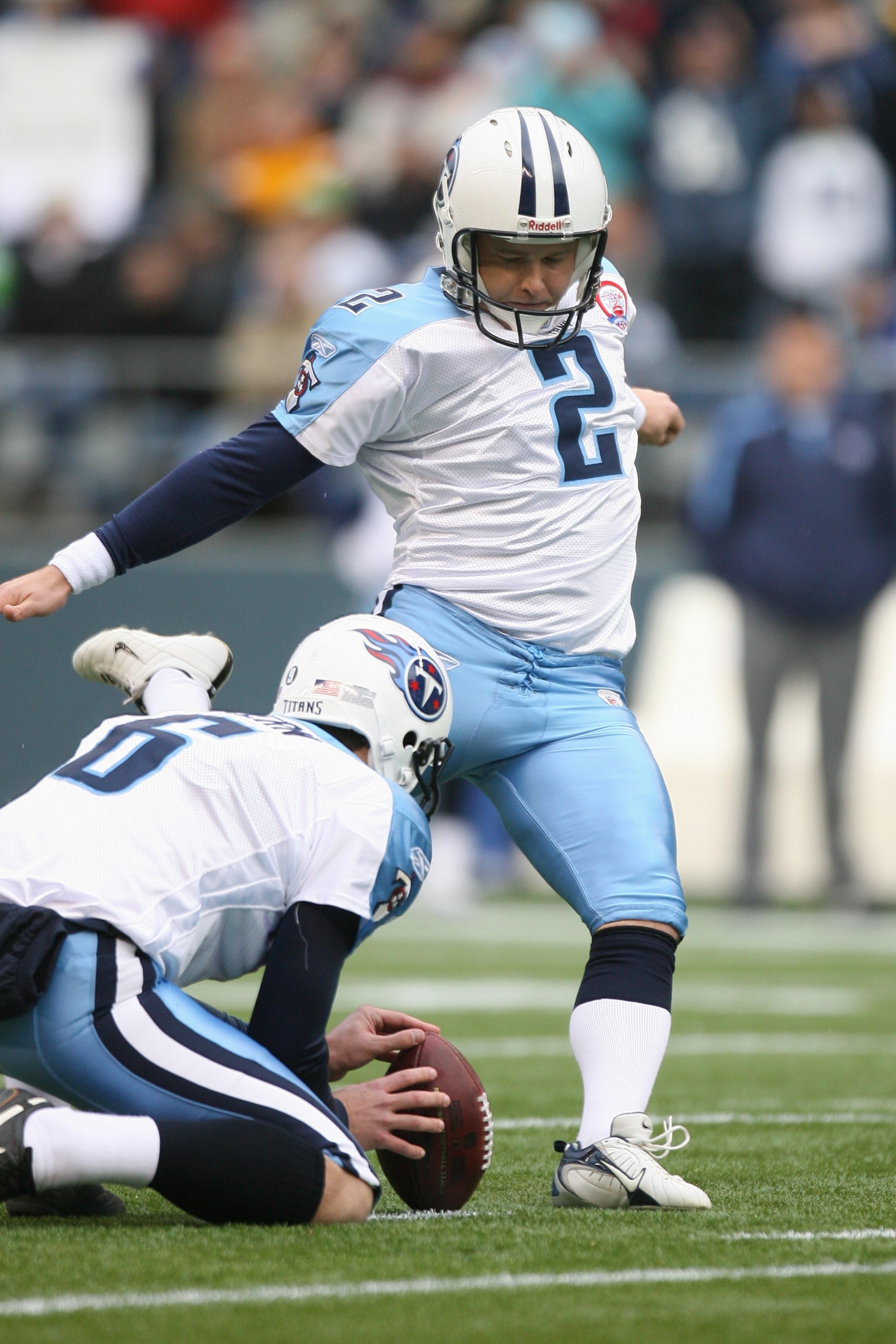 SEATTLE - JANUARY 03:  Rob Bironas #2 of the Tennessee Titans kicks during the game against the Seattle Seahawks on January 3, 2010 at Qwest Field in Seattle, Washington. (Photo by Otto Greule Jr/Getty Images)
