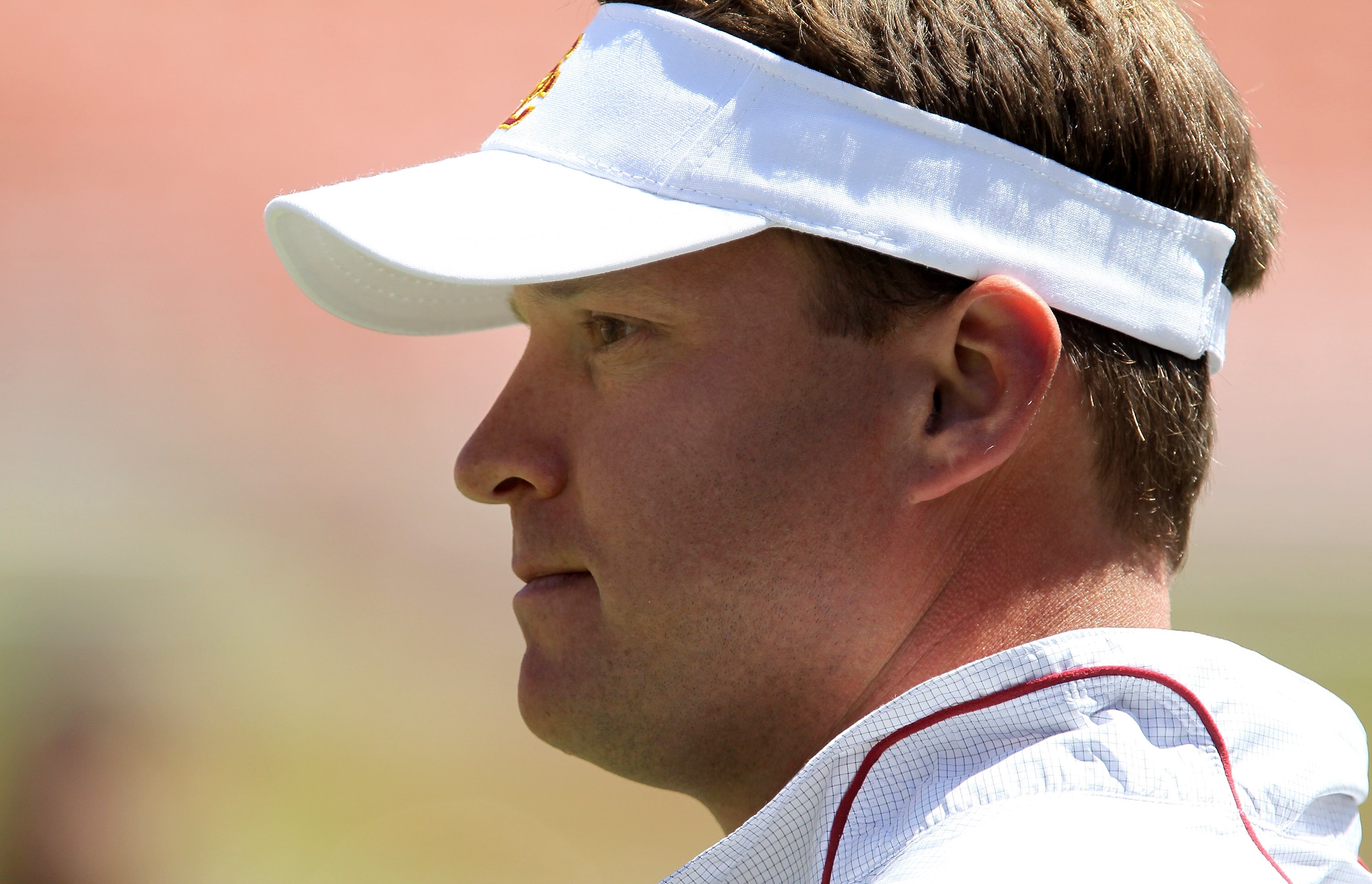 LOS ANGELES, CA - MAY 01:  Head coach Lane Kiffin looks on during the  USC Trojans spring game on  May 1, 2010 at the Los Angeles Memorial Coliseum in Los Angeles, California.  (Photo by Stephen Dunn/Getty Images)