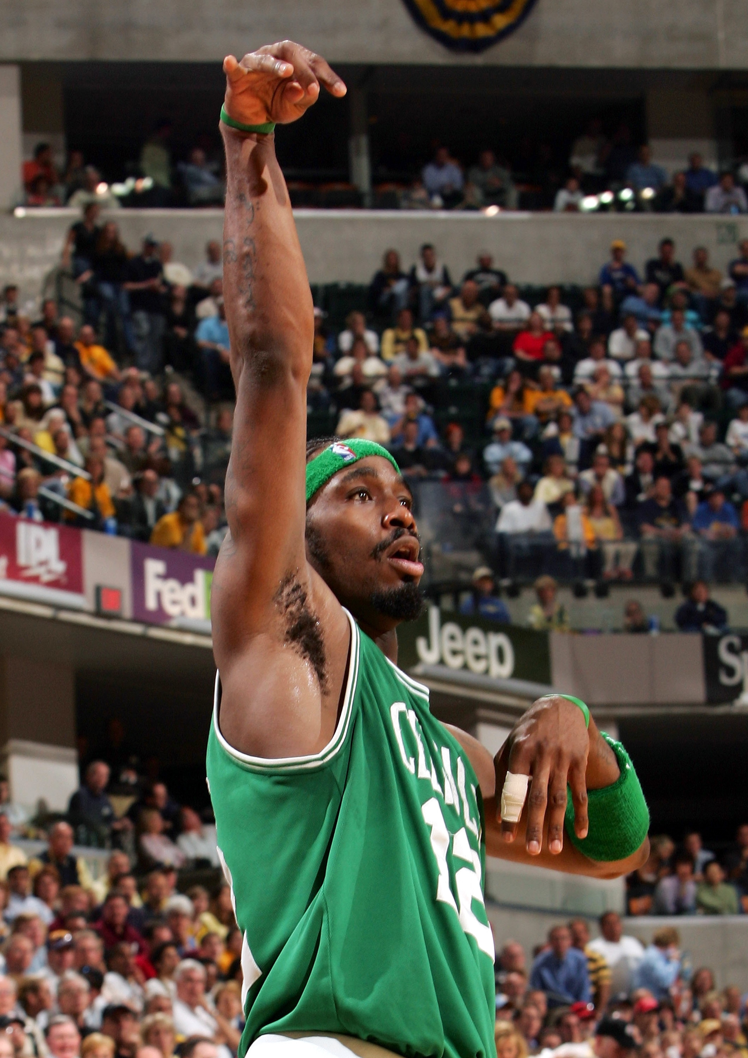 INDIANAPOLIS - MAY 5: Ricky Davis #12 of the Boston Celtics watches after he shot a three point basket in the first half against the Indiana Pacers in Game six of the Eastern Conference Quarterfinals during the 2005 NBA Playoffs on May 5, 2005 at Conseco INDIANAPOLIS - MAY 5: Ricky Davis #12 of the Boston Celtics watches after he shot a three point basket in the first half against the Indiana Pacers in Game six of the Eastern Conference Quarterfinals during the 2005 NBA Playoffs on May 5, 2005 at Conseco